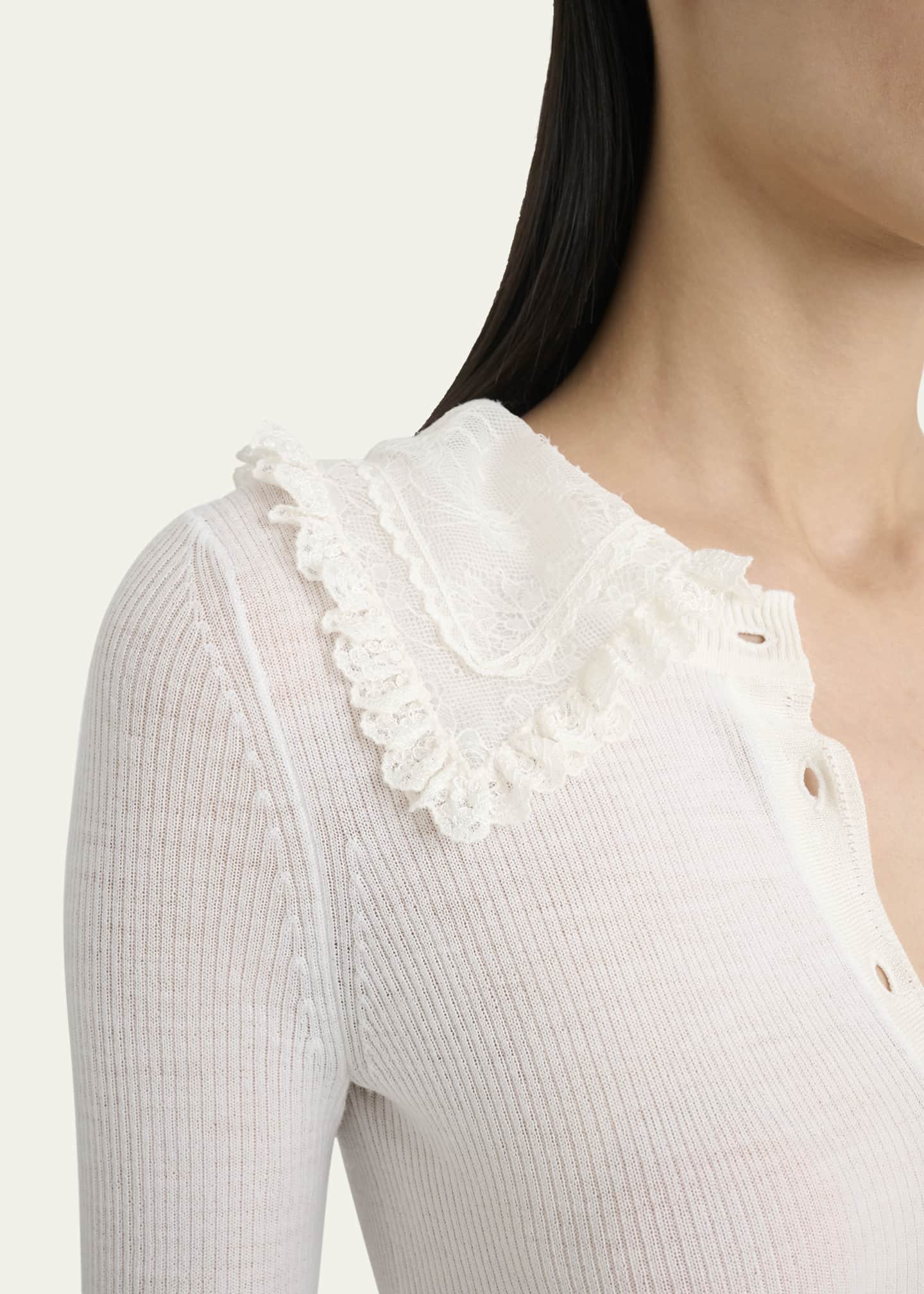 Chloe Lace-Collar Superfine Wool Rib Knit Top Image 5 of 5