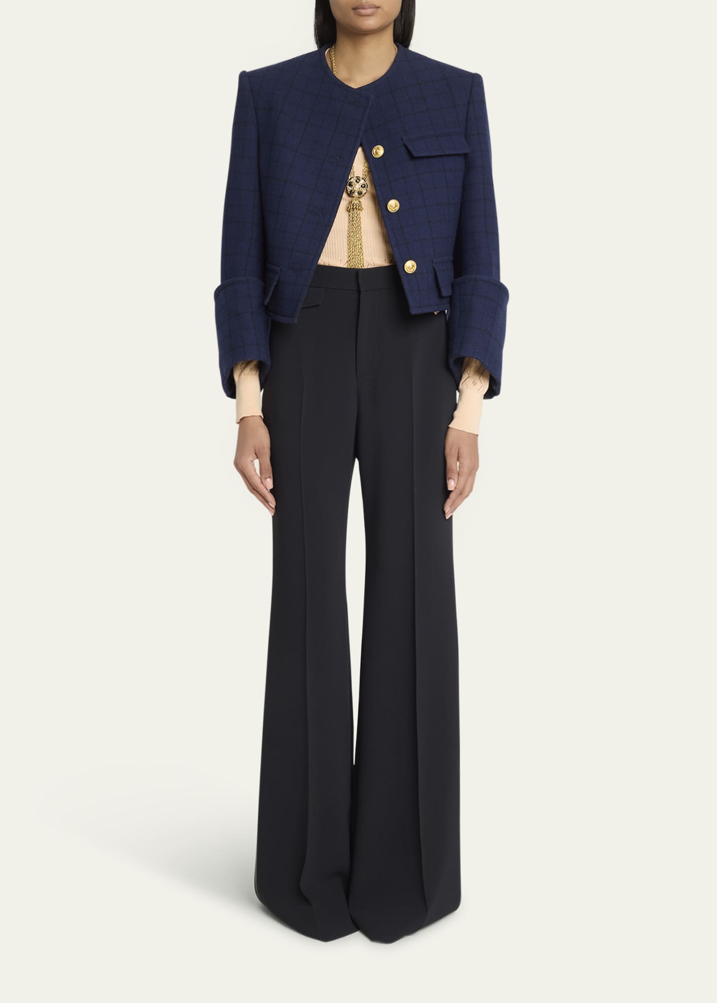 Chloe Lower Impact Wool Check Crop Jacket Image 2 of 5