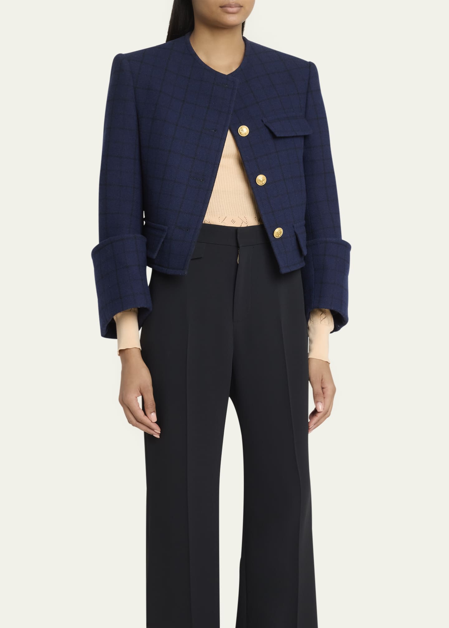 Chloe Lower Impact Wool Check Crop Jacket Image 4 of 5