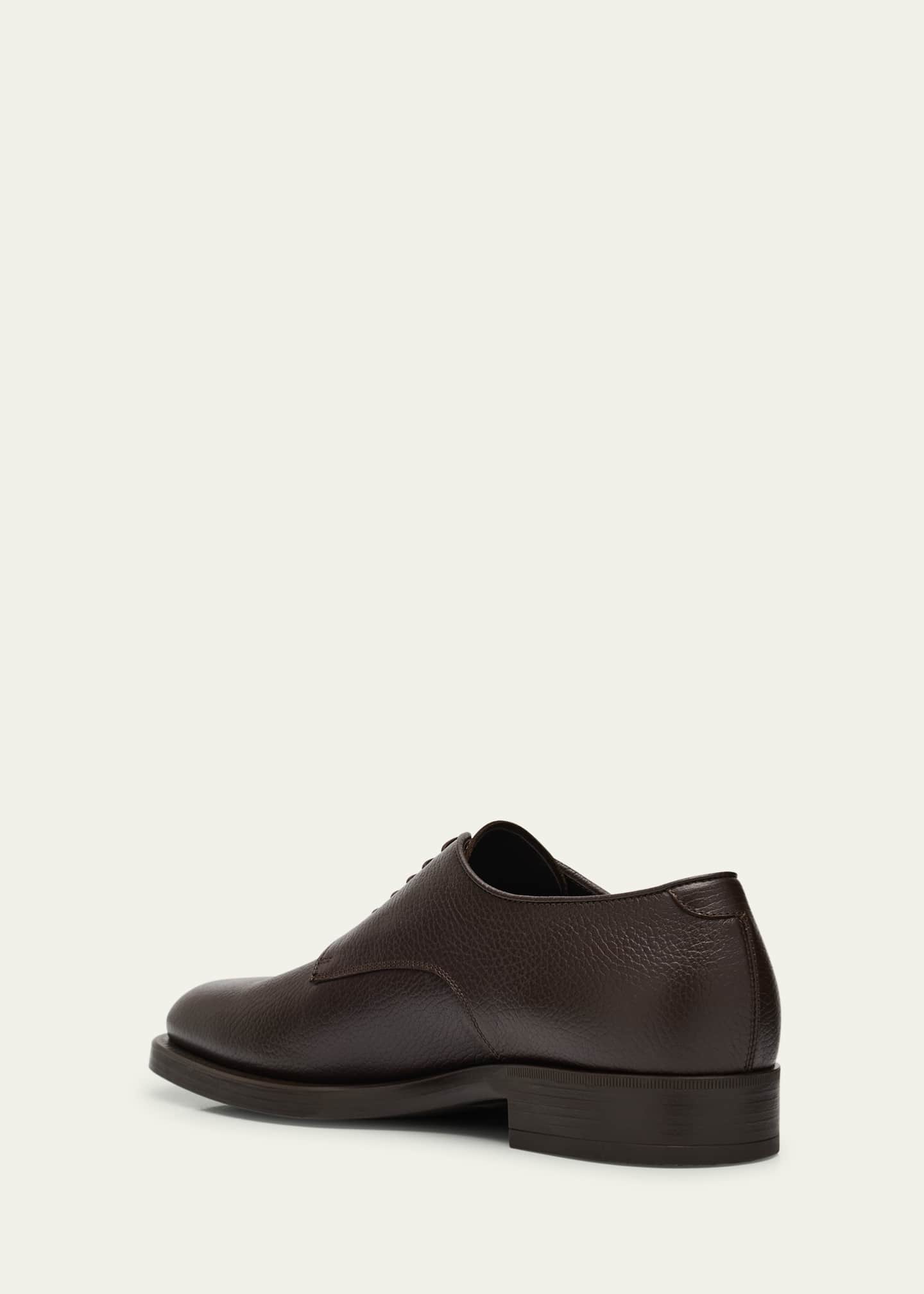 Giorgio Armani Mens Grained Calf Leather Rubber-Sole Derby Shoes