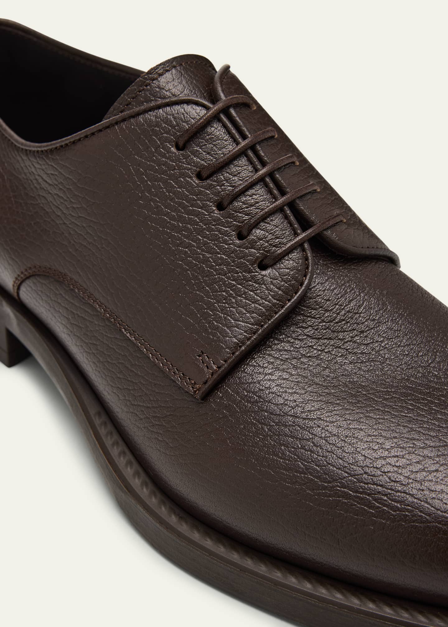 Giorgio Armani Mens Grained Calf Leather Rubber-Sole Derby Shoes