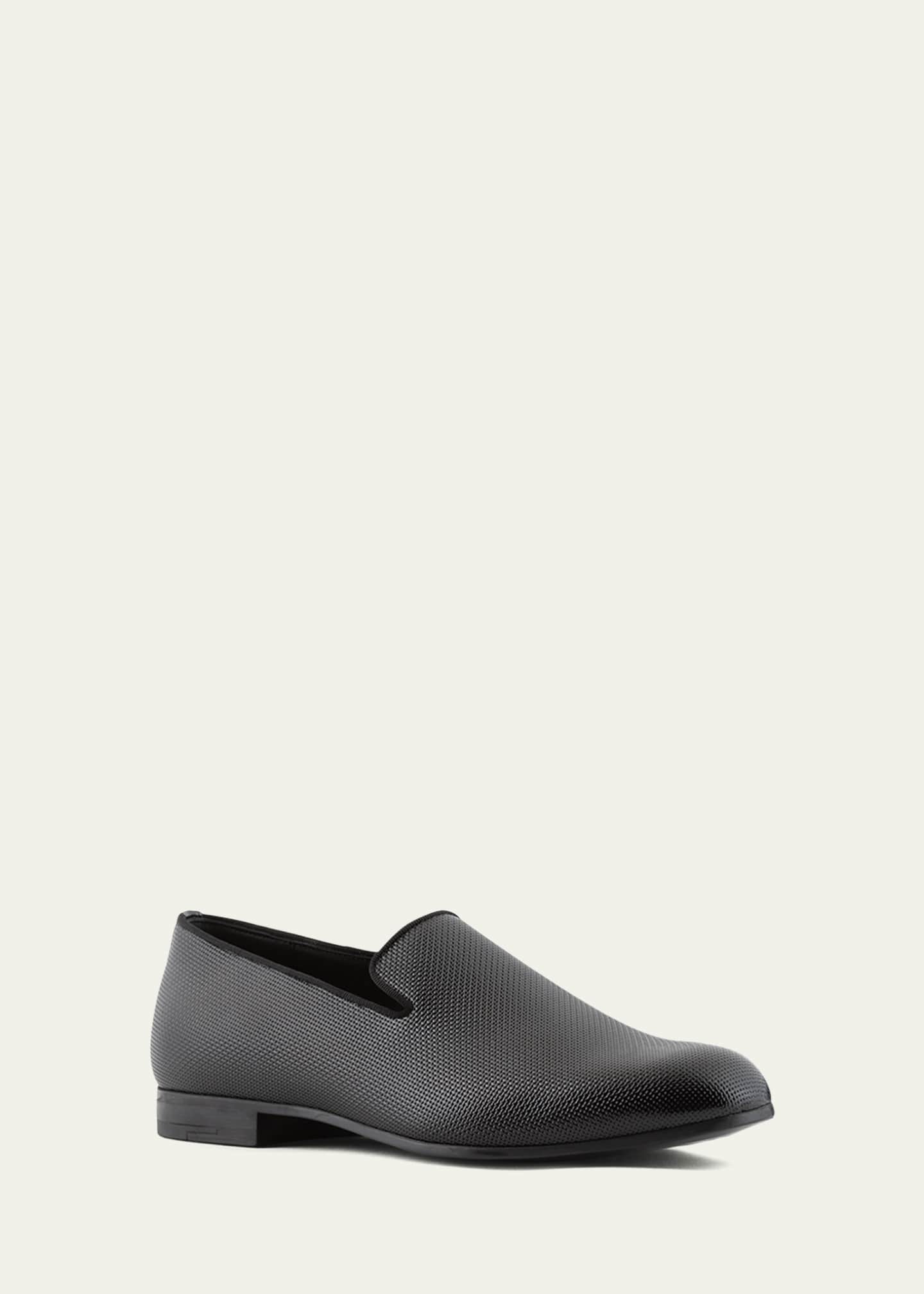 Giorgio Armani Men's Textured Leather Grosgrain-Trim Loafers