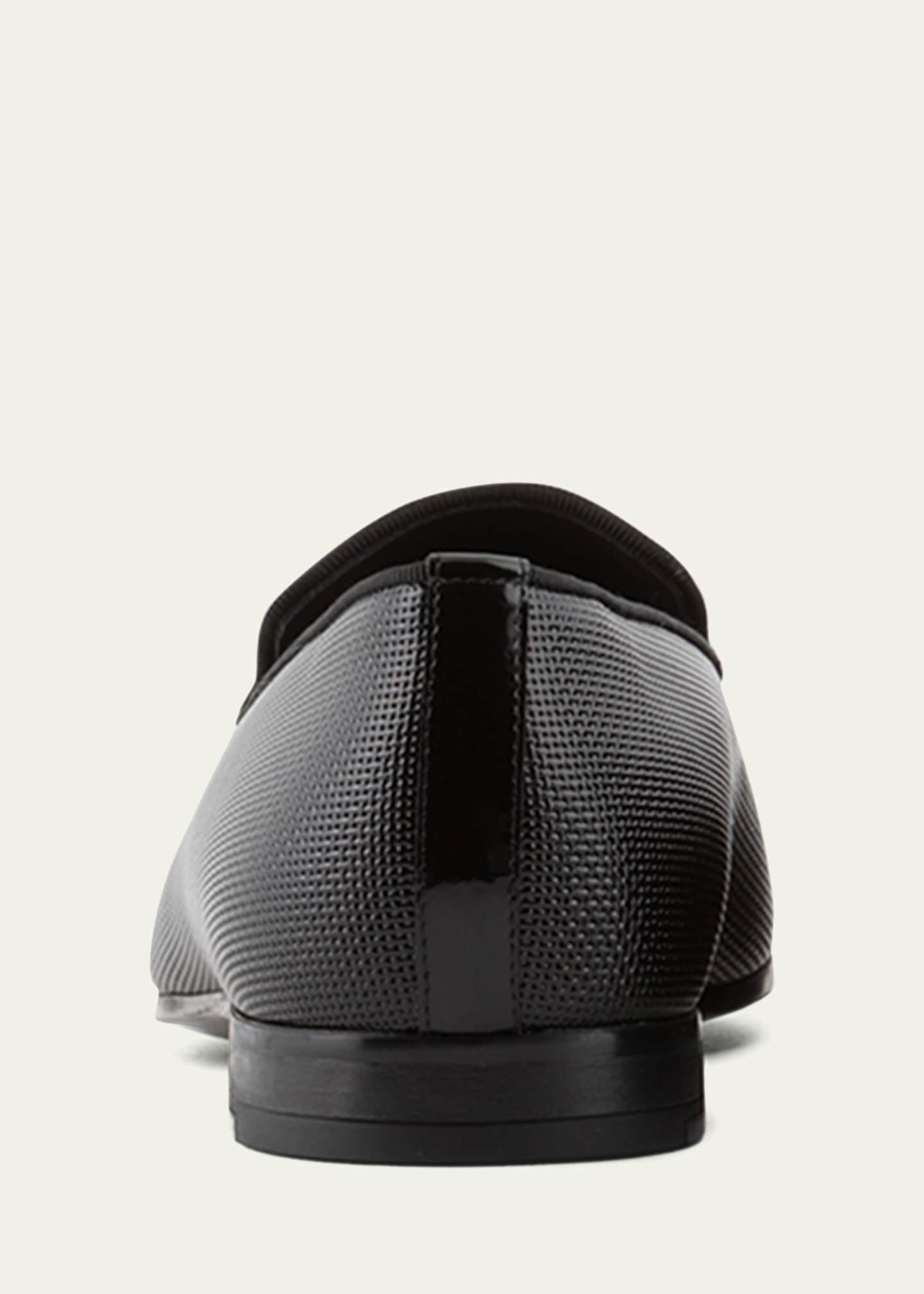 Giorgio Armani Men's Textured Leather Grosgrain-Trim Loafers