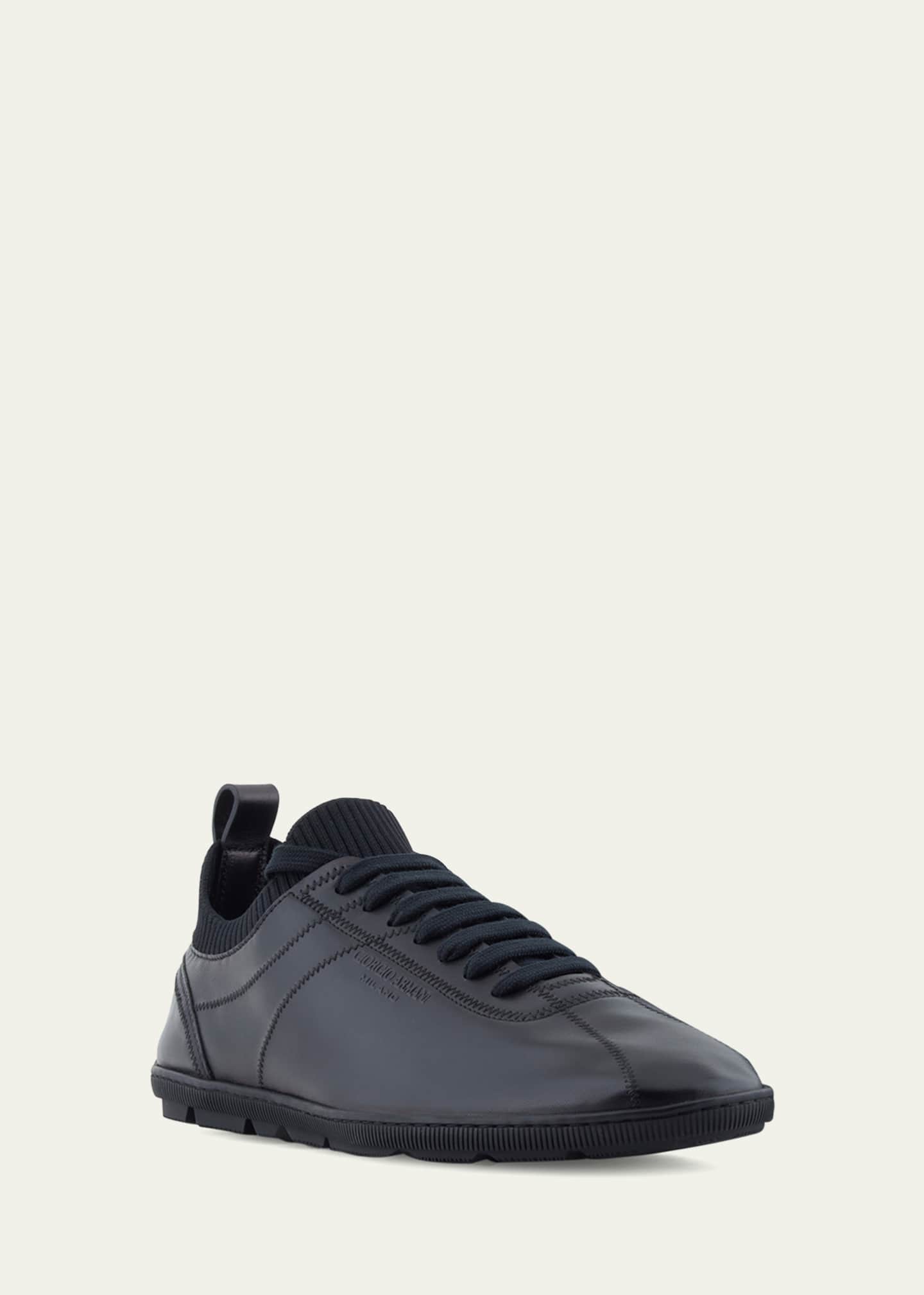 Giorgio Armani Men's Leather Knit-Lining Low-Top Sneakers