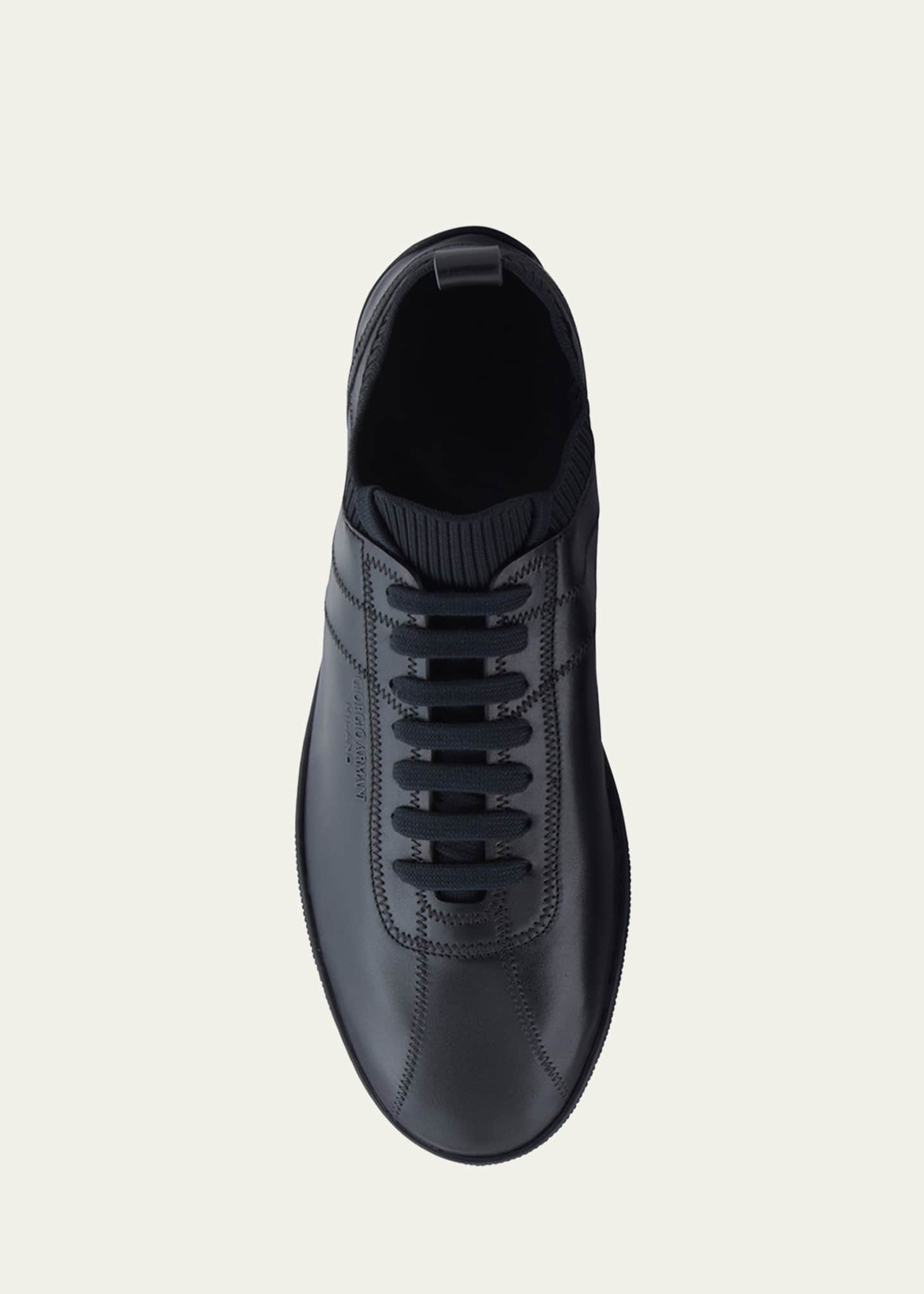 Giorgio Armani Men's Leather Knit-Lining Low-Top Sneakers
