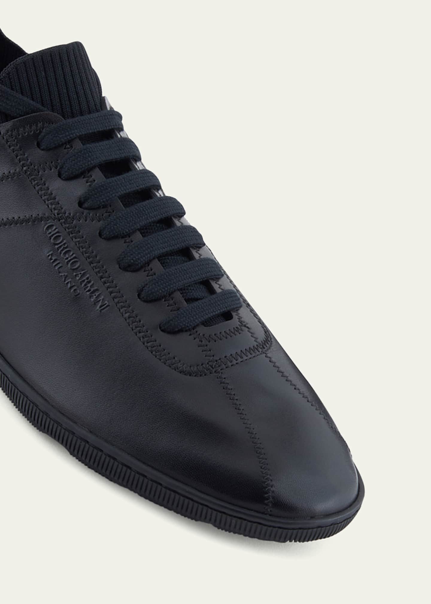 Giorgio Armani Men's Leather Knit-Lining Low-Top Sneakers