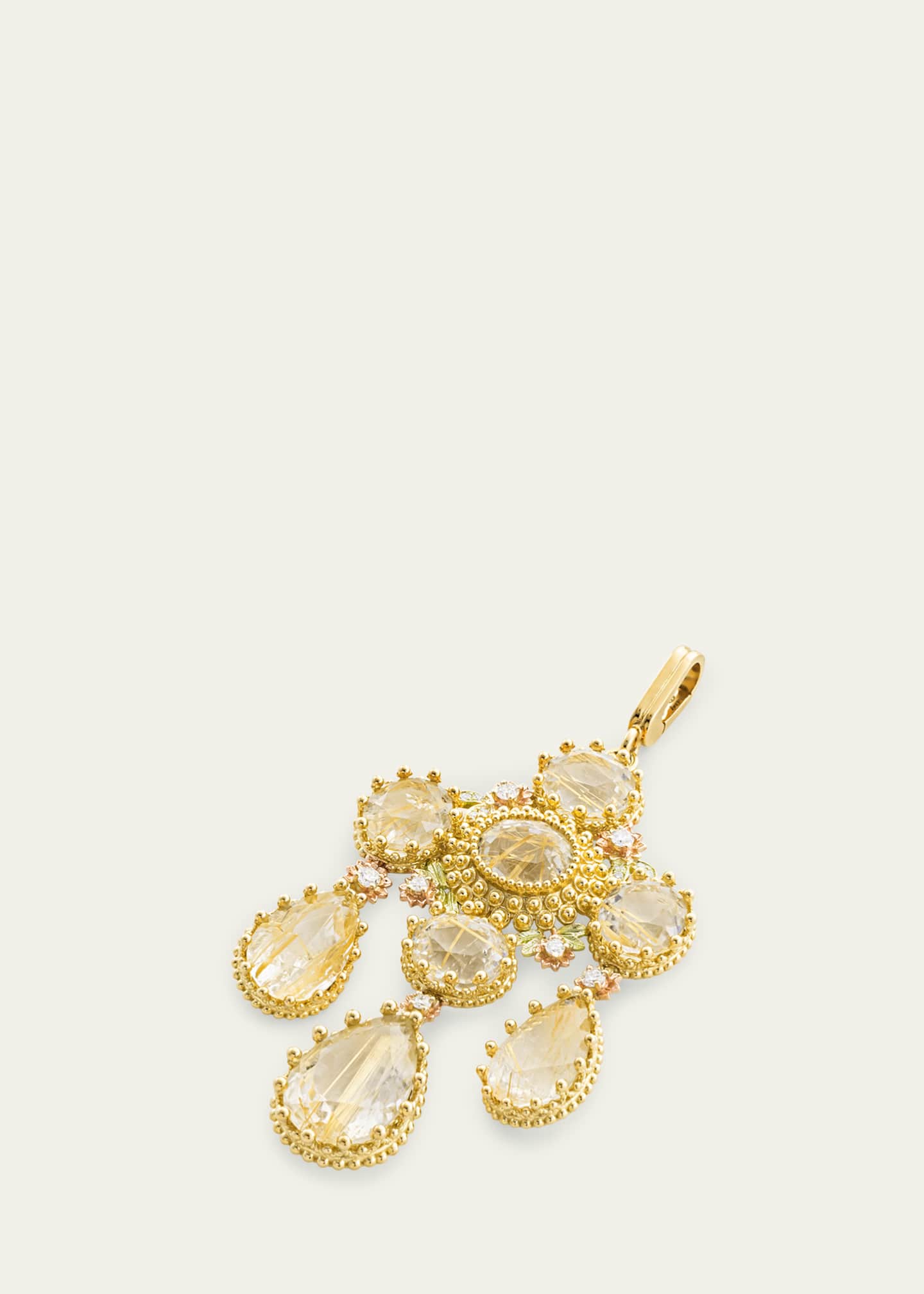 Mellerio 18K Yellow Gold Talisman Pierreries Rutilated Quartz Charm with Diamonds Image 2 of 2