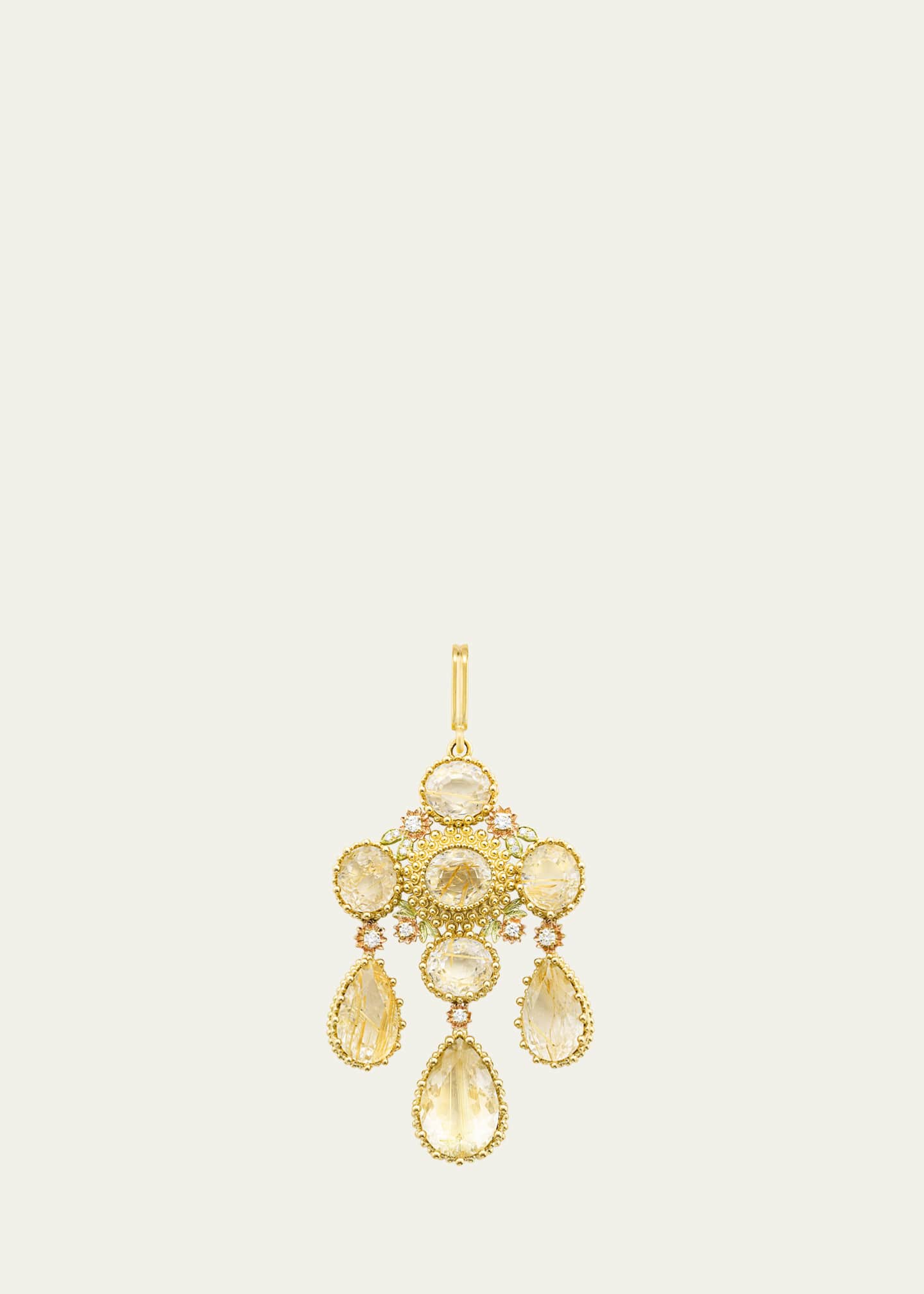 Mellerio 18K Yellow Gold Talisman Pierreries Rutilated Quartz Charm with Diamonds Image 1 of 2