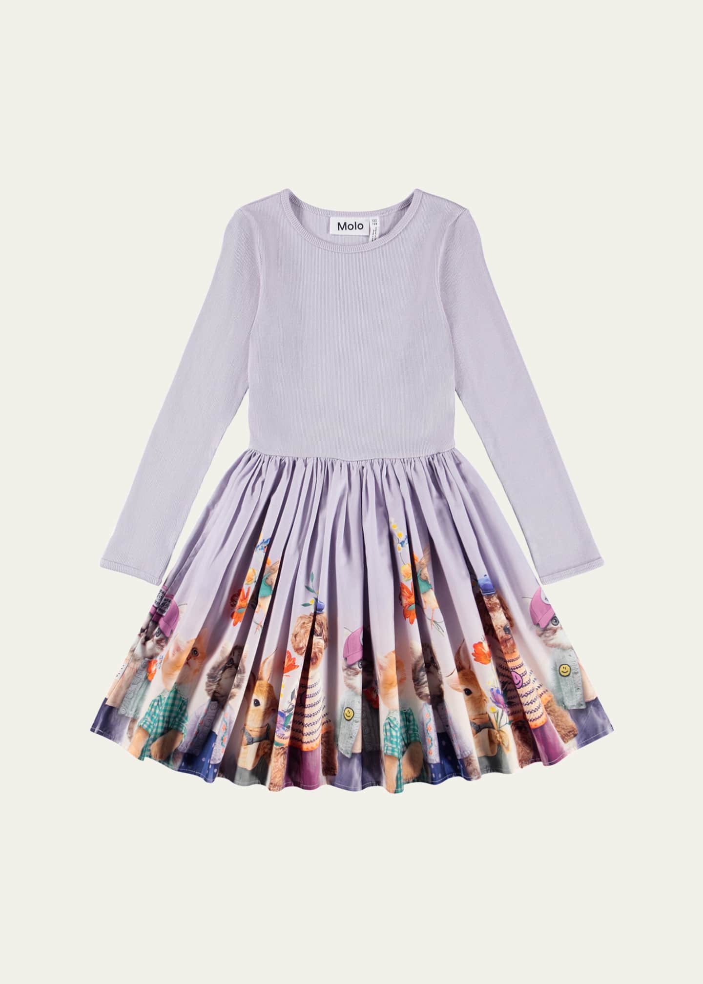 Molo Girl's Casie Printed Jersey & Poplin Long-Sleeve Dress, Size 3T-6 Image 1 of 3