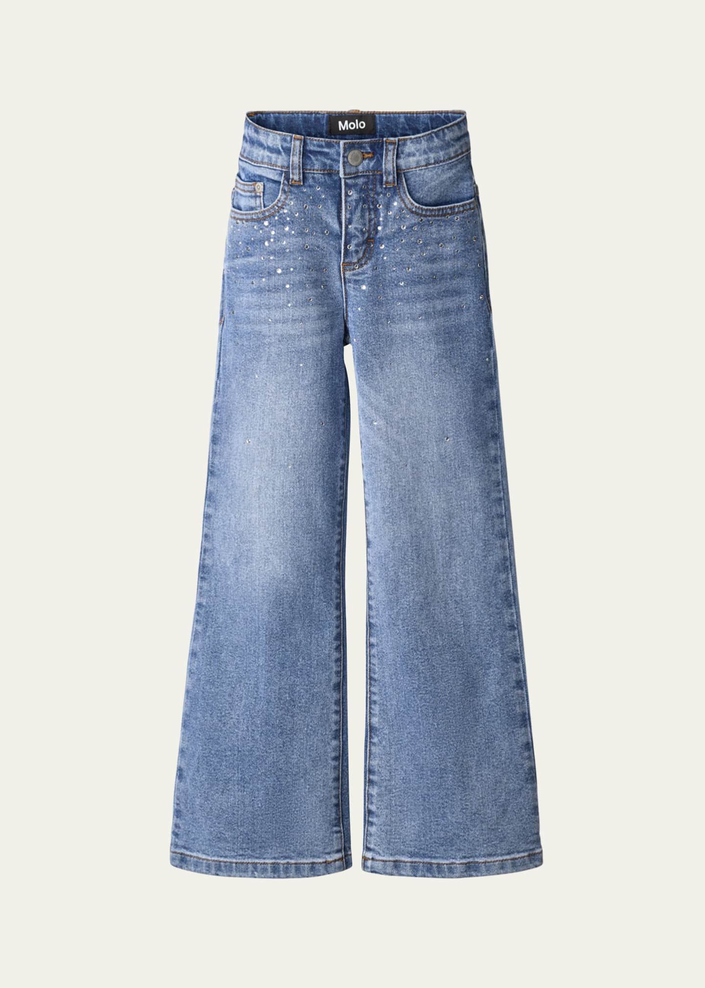 Molo Girl's Asta Organic Cotton Wide-Leg Denim Jeans, Size 4-7 Image 1 of 3