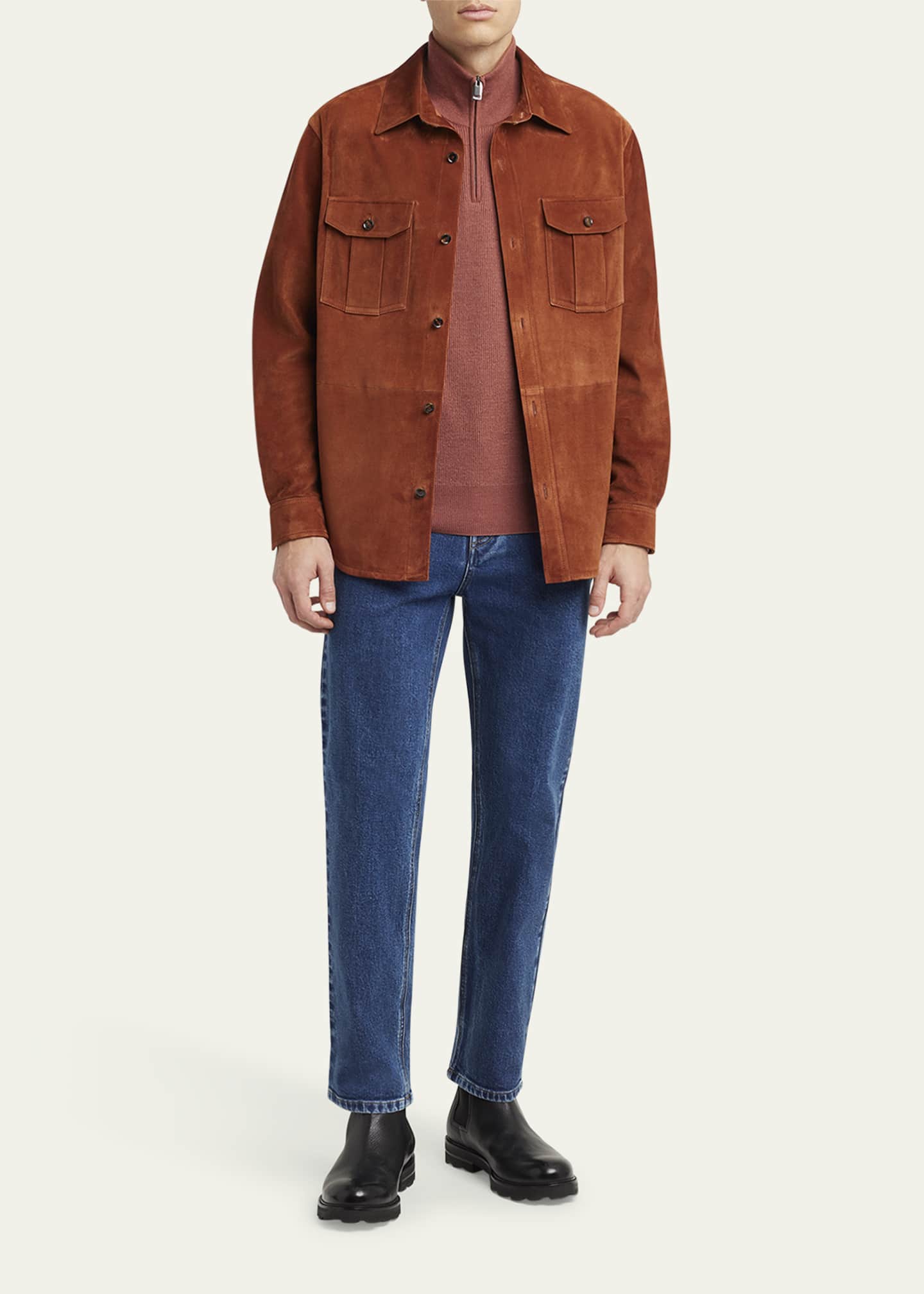 Brioni Men's Suede Double-Pocket Overshirt Image 2 of 5
