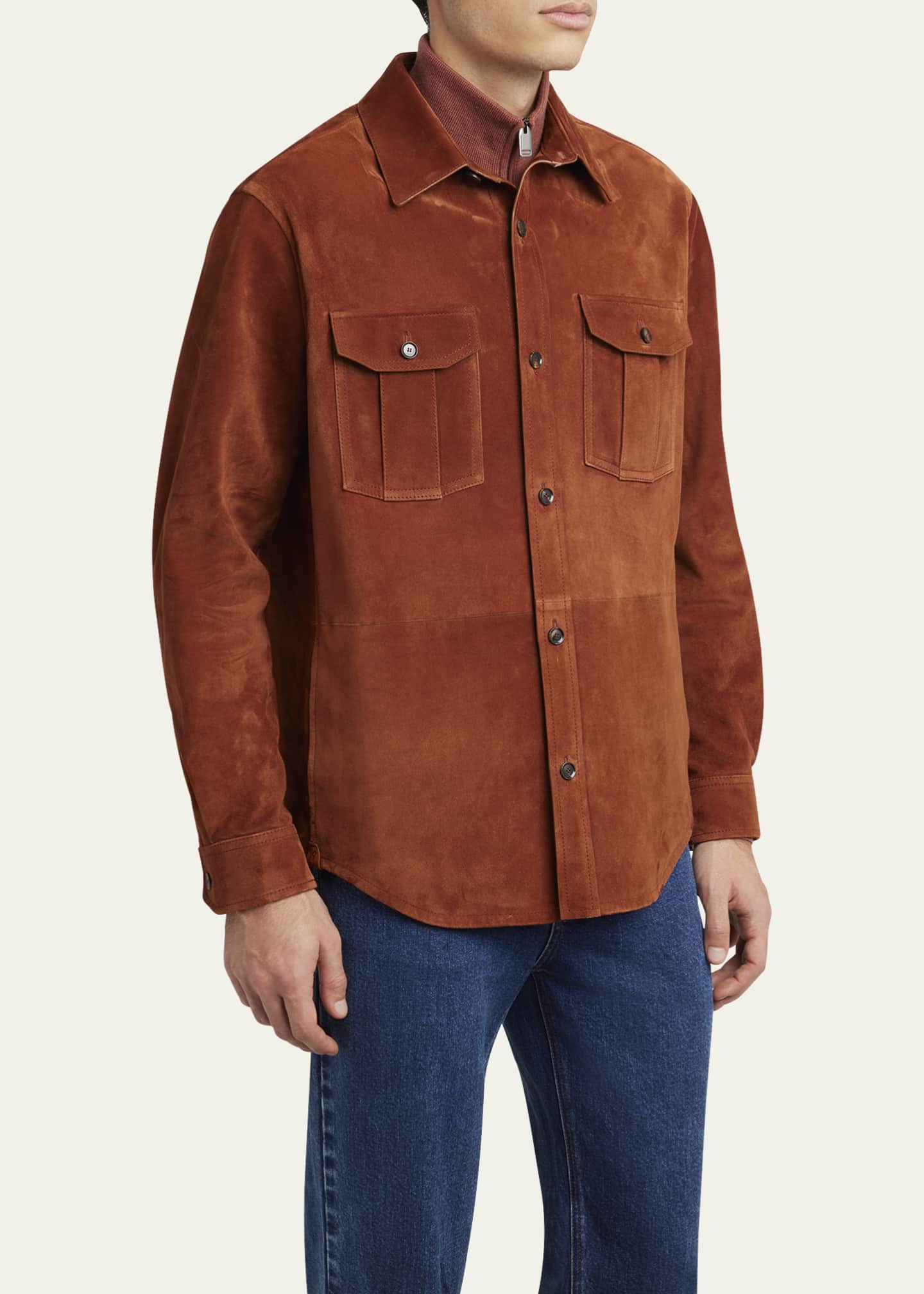 Brioni Men's Suede Double-Pocket Overshirt Image 4 of 5