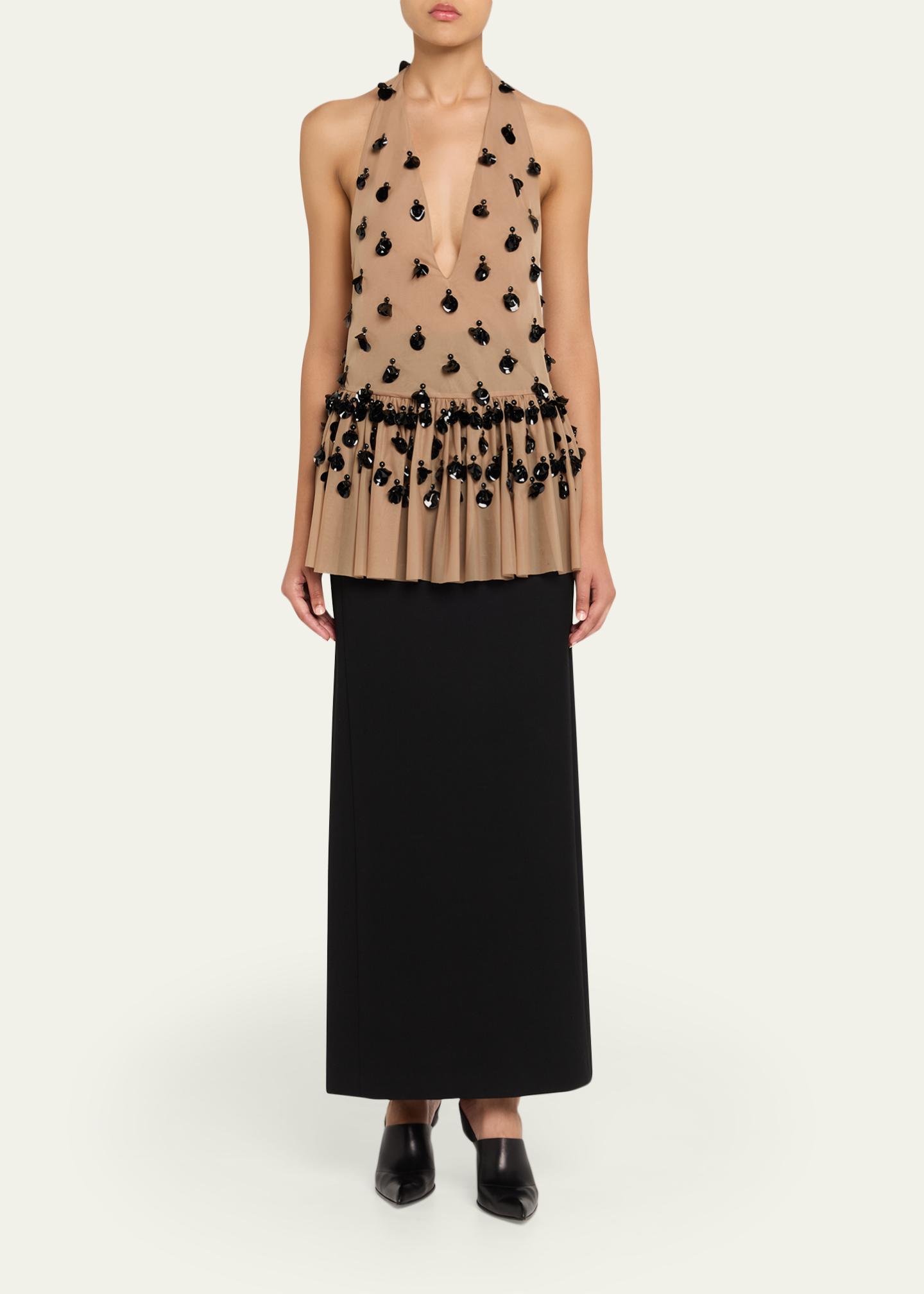 Diotima Embellished Plunging Halter Peplum Top - Bergdorf Goodman