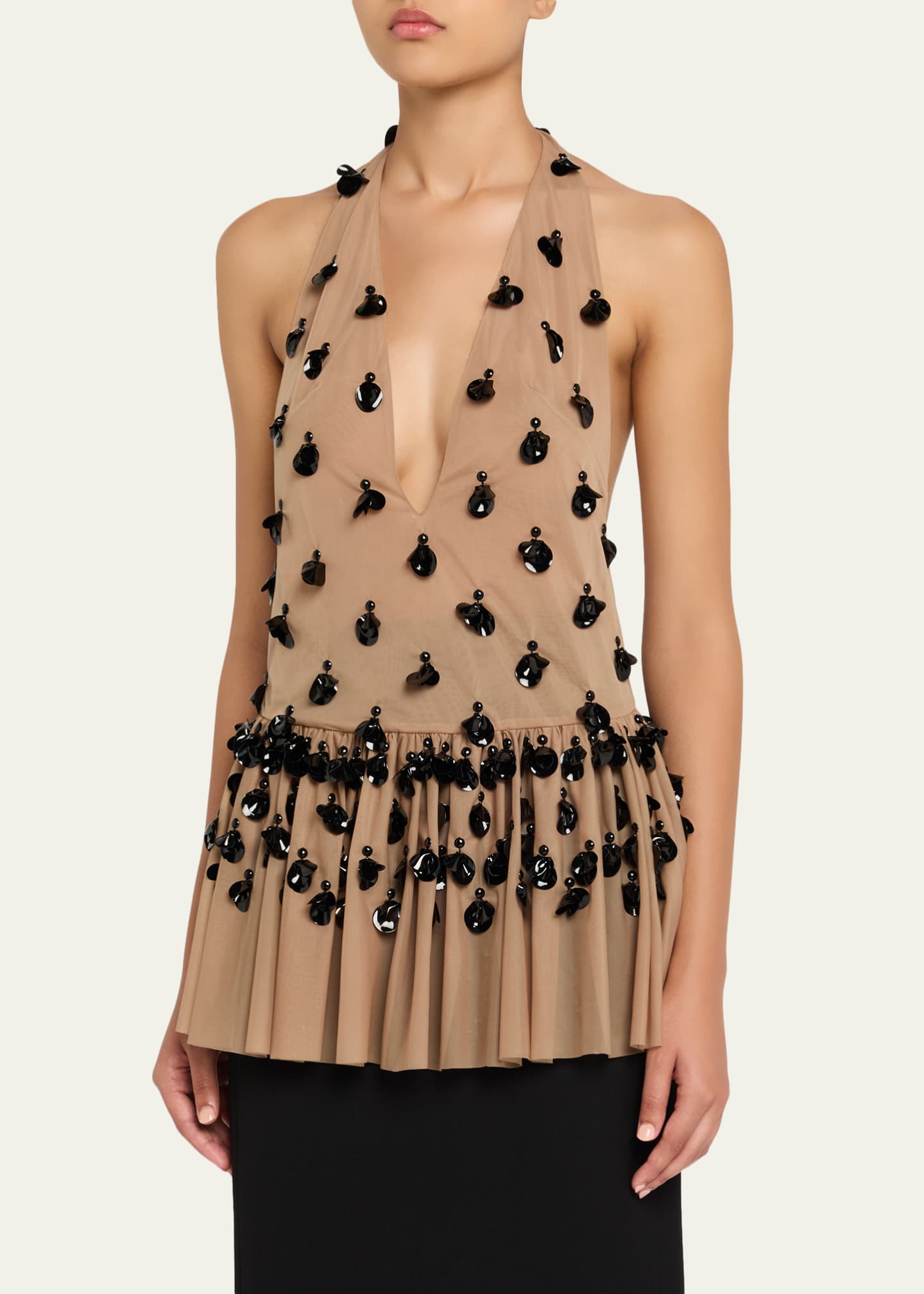 Diotima Embellished Plunging Halter Peplum Top - Bergdorf Goodman
