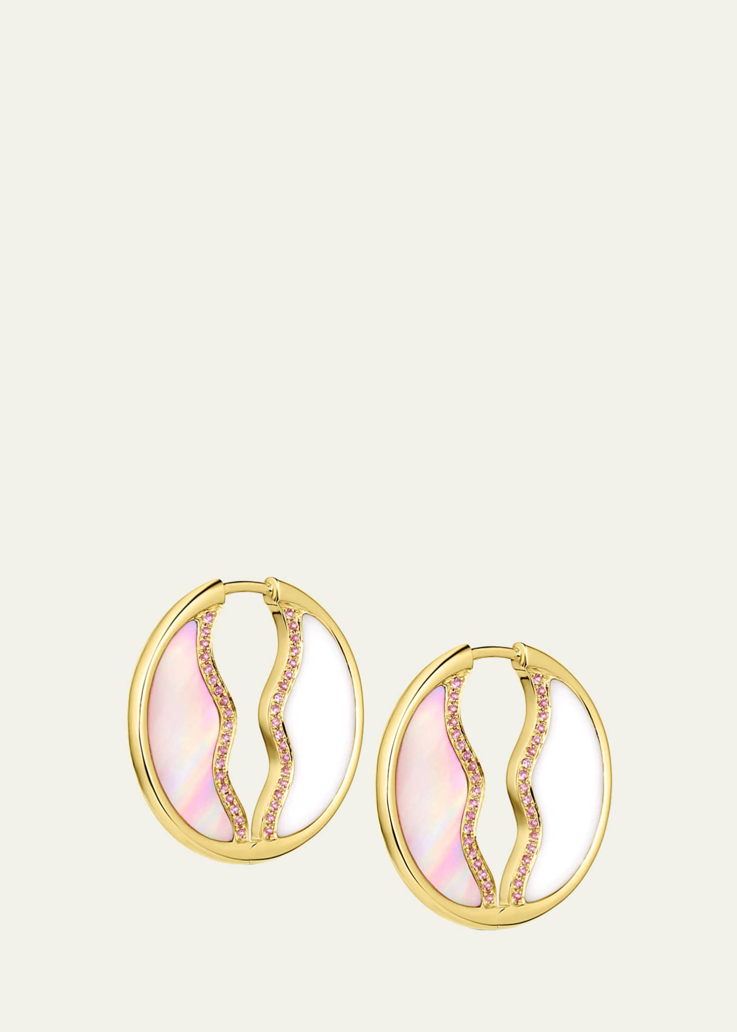 Jennifer DeMoro So Wavy Stone Hoop Earrings with Pink Sapphires, Pink Mother of Pearl and White Onyx