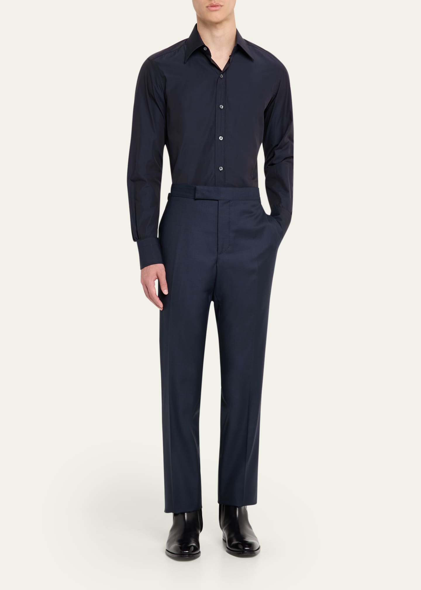 TOM FORD Men's Wool Sharkskin Flat-Front Pants Image 2 of 5