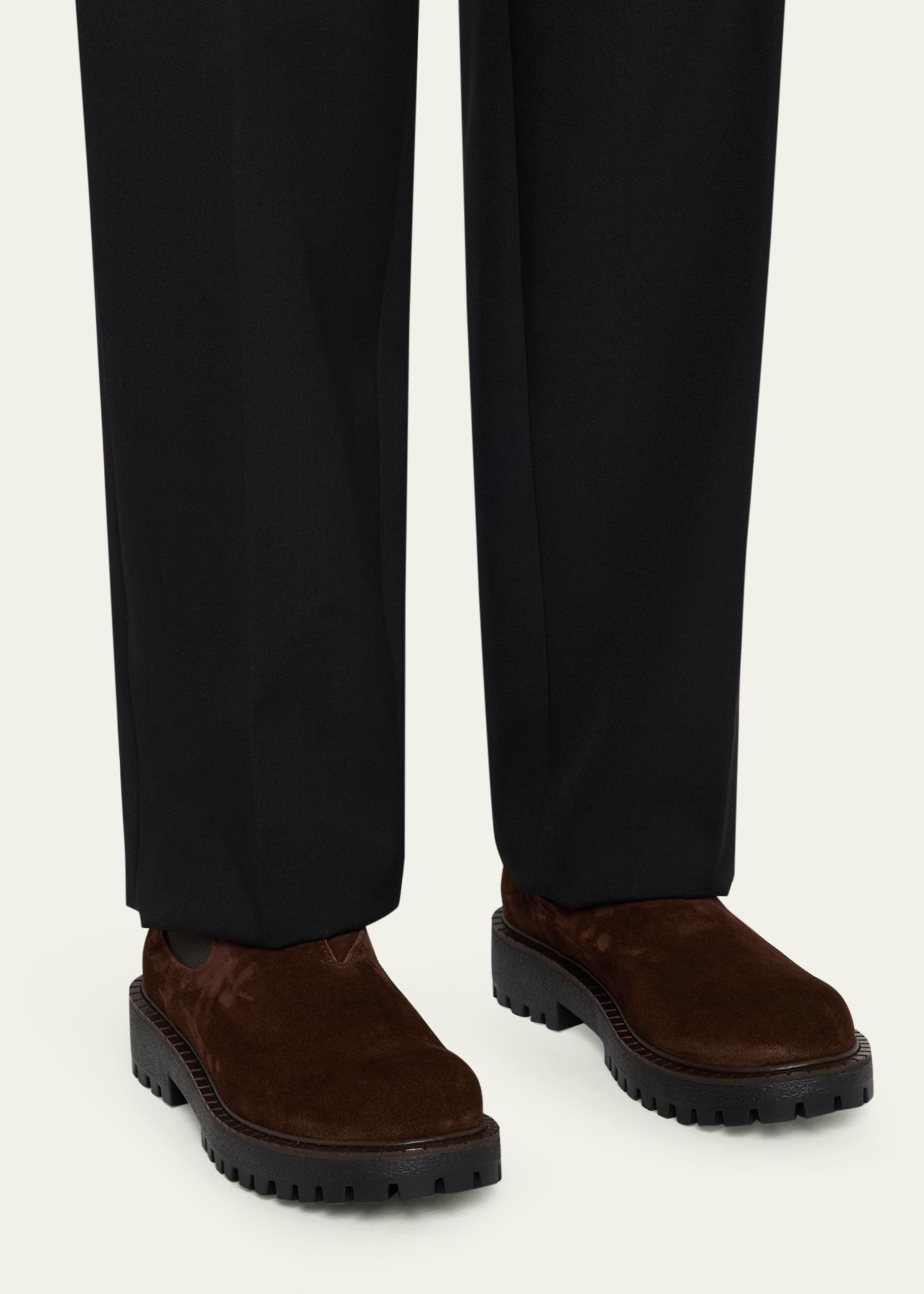 Prada Men's Folder Suede Crepe Lug-Sole Chelsea Boots - Bergdorf