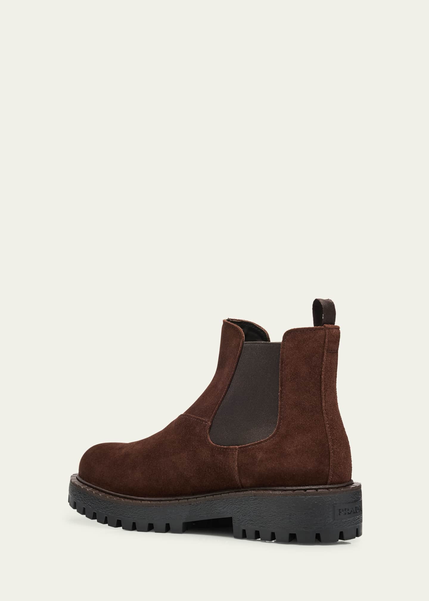 Prada Men's Folder Suede Crepe Lug-Sole Chelsea Boots - Bergdorf