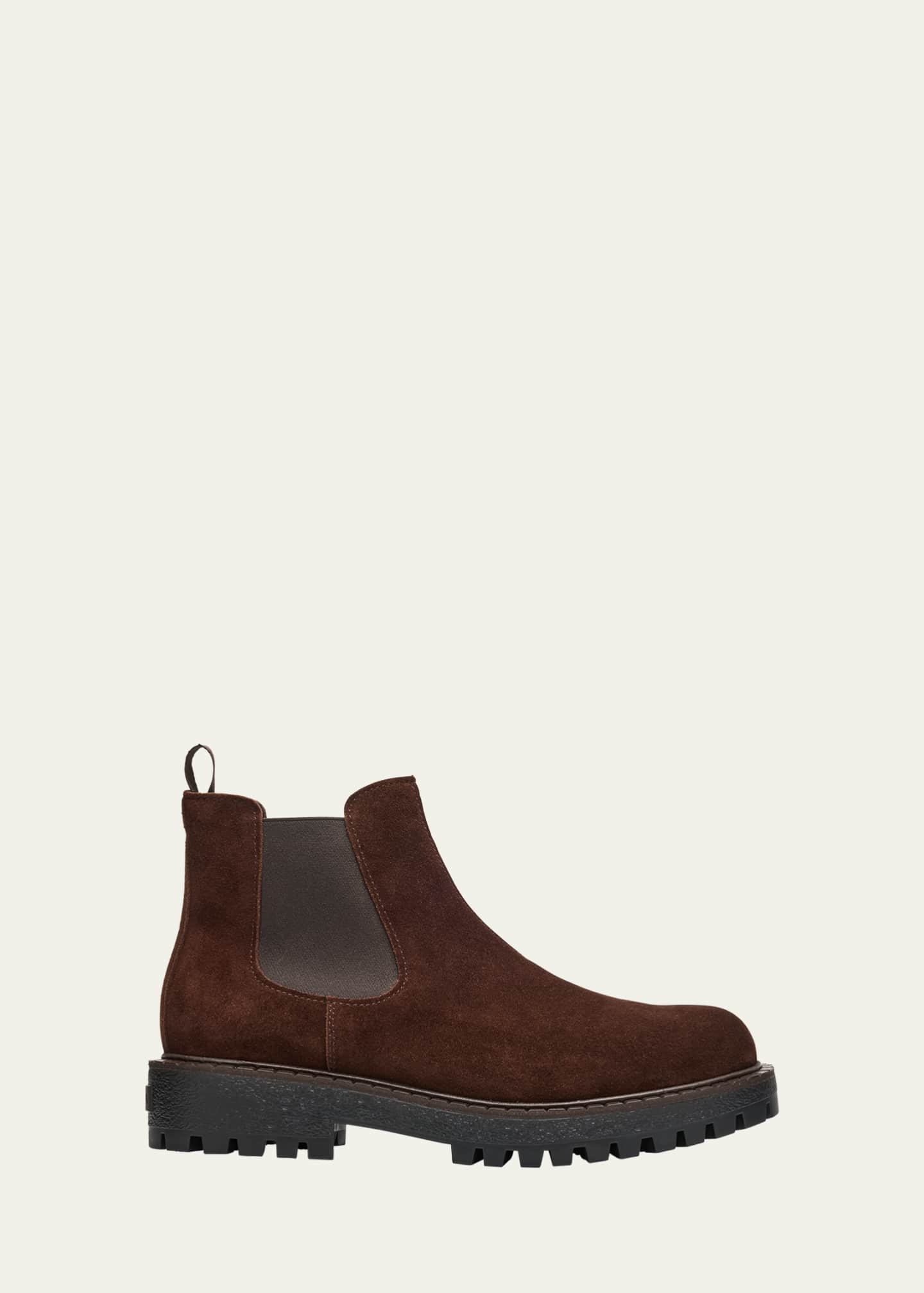 Prada Men's Folder Suede Crepe Lug-Sole Chelsea Boots - Bergdorf