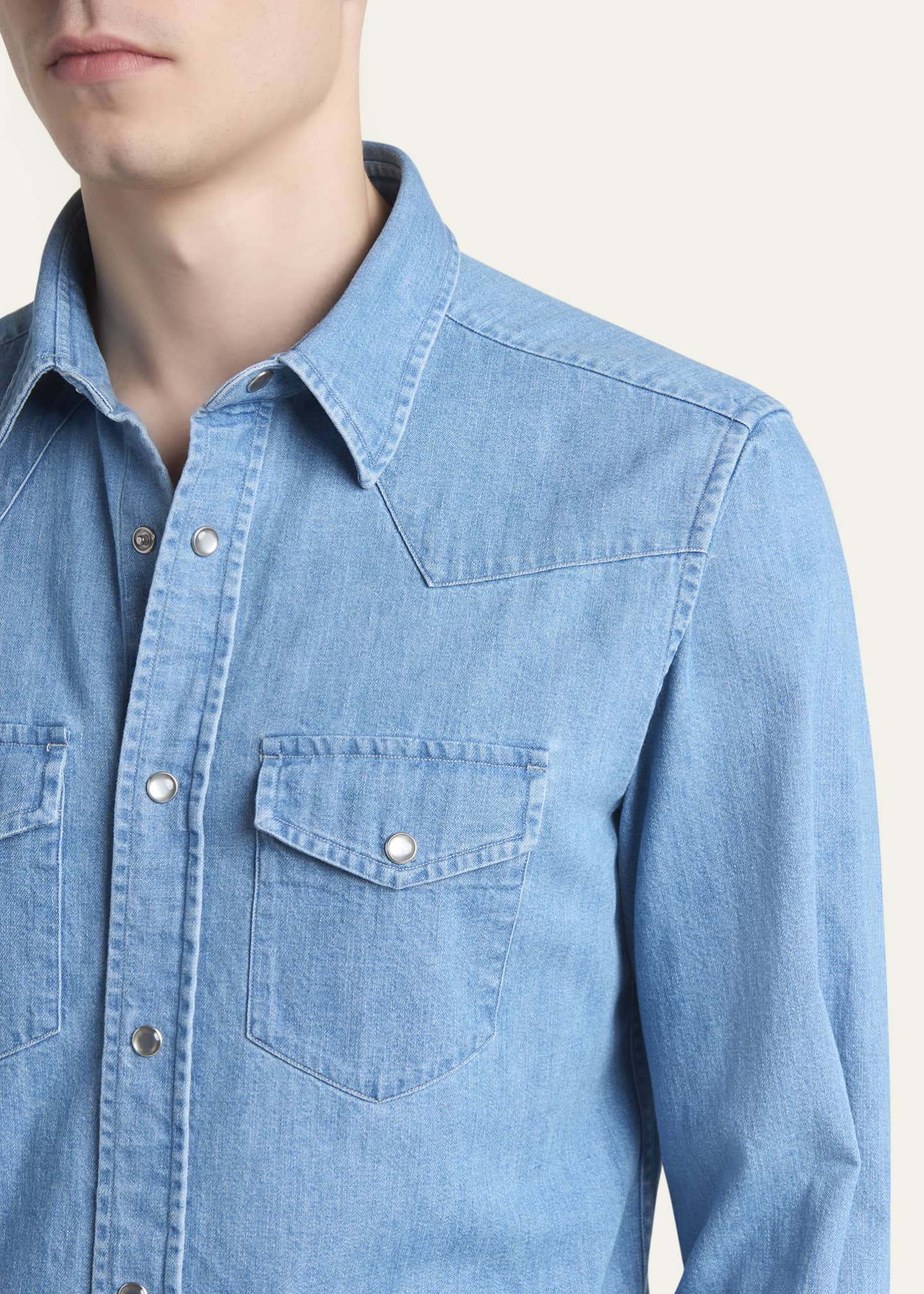 【WEB限定】 TOM FORD Men's Light Japanese Denim Slim Fit Western Shirt トップス