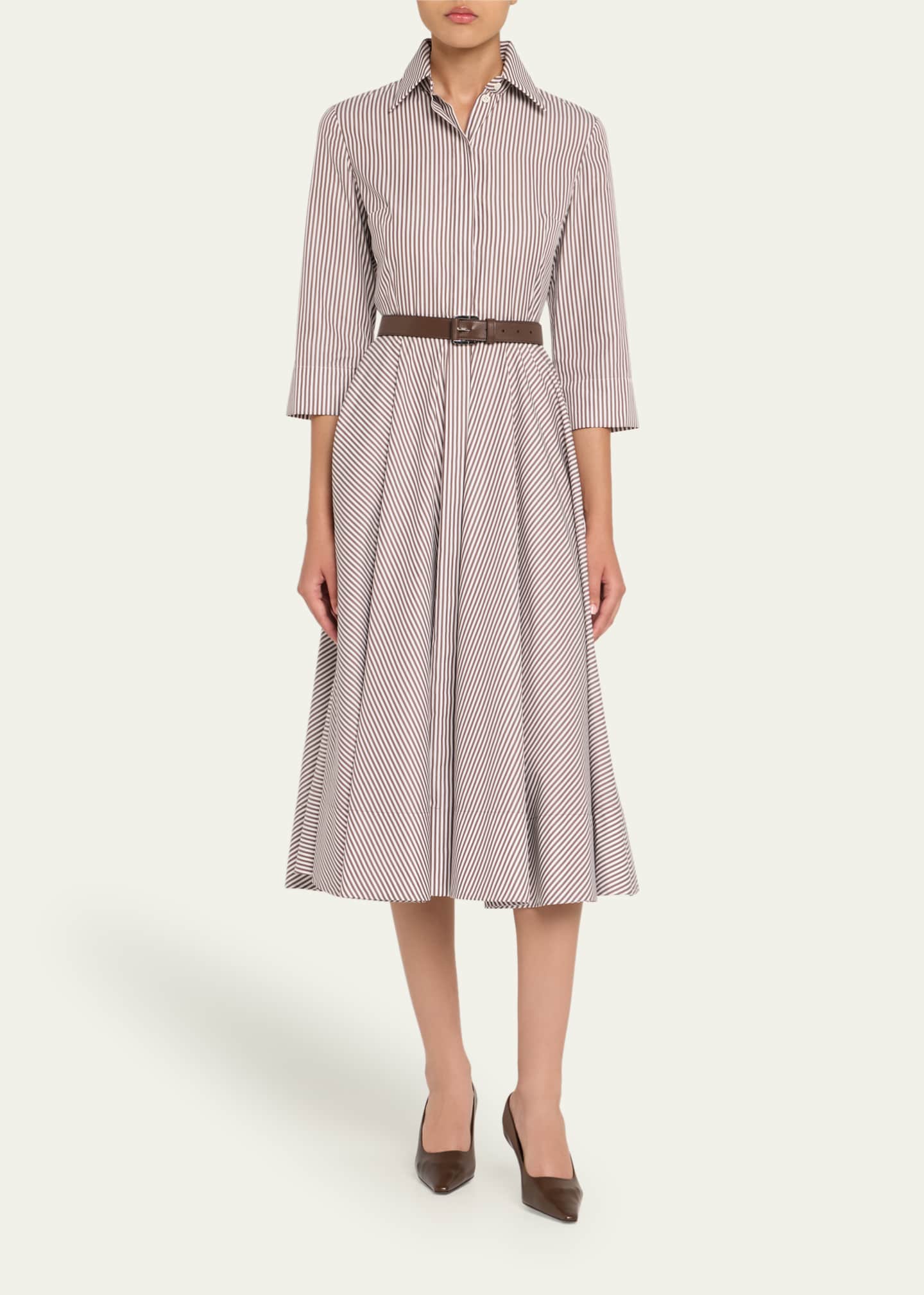 Michael Kors Collection 3/4-Sleeve Striped Midi Shirtdress With Belt Image 2 of 5