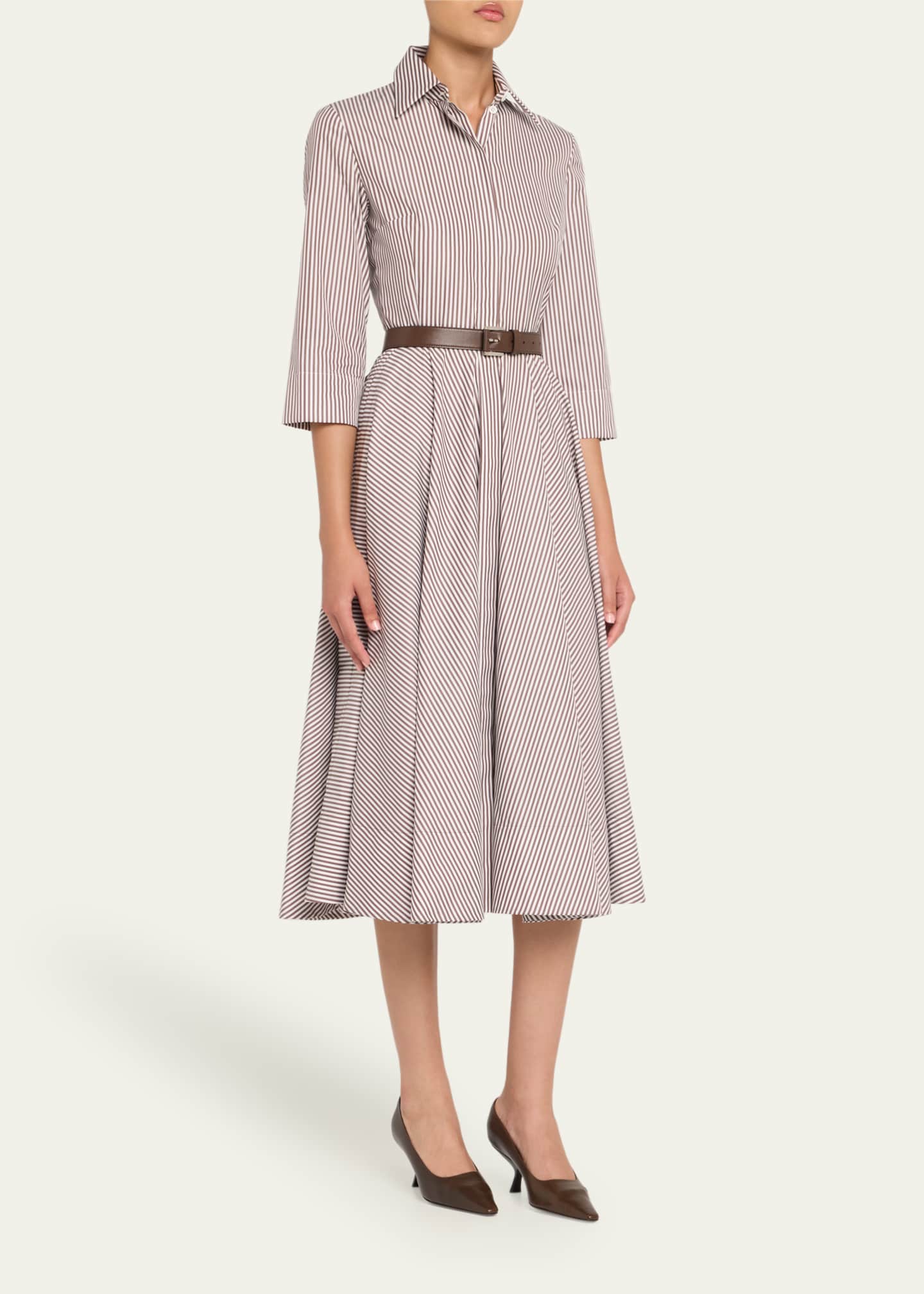 Michael Kors Collection 3/4-Sleeve Striped Midi Shirtdress With Belt Image 4 of 5