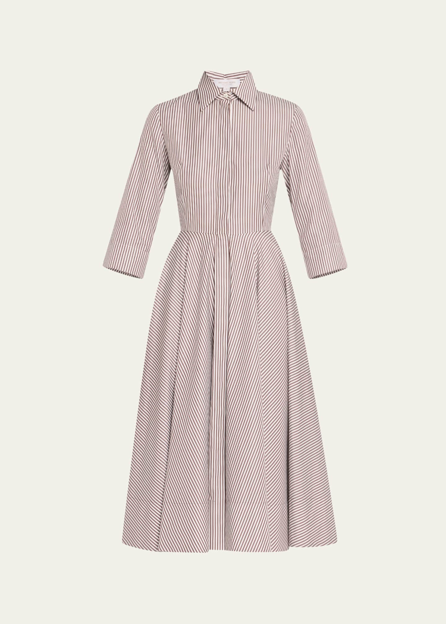 Michael Kors Collection 3/4-Sleeve Striped Midi Shirtdress With Belt Image 1 of 5