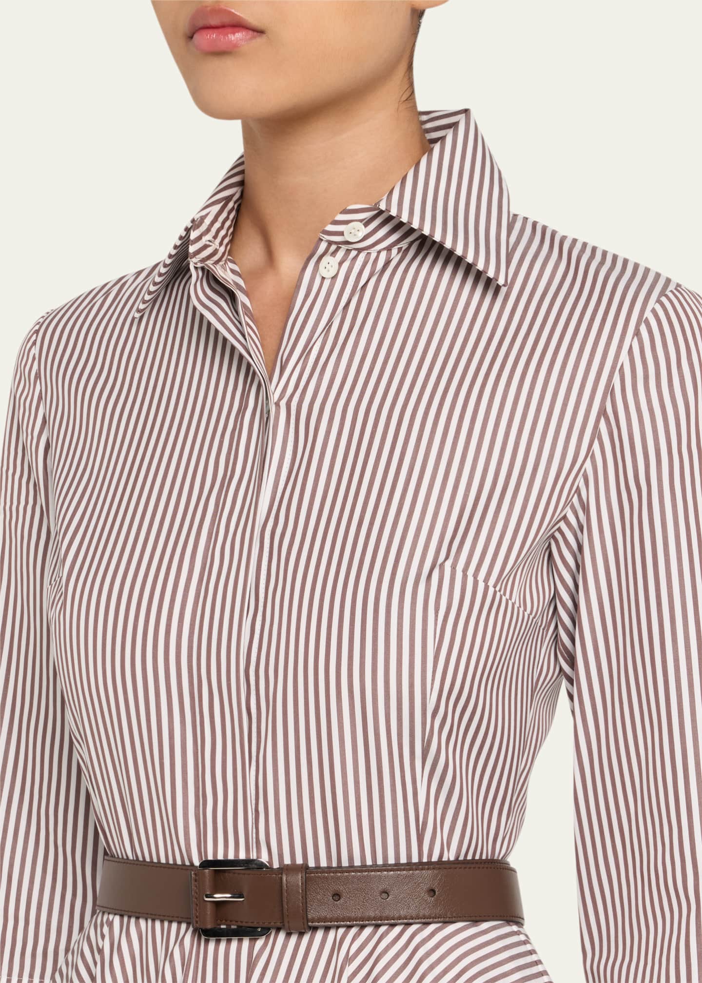 Michael Kors Collection 3/4-Sleeve Striped Midi Shirtdress With Belt Image 5 of 5