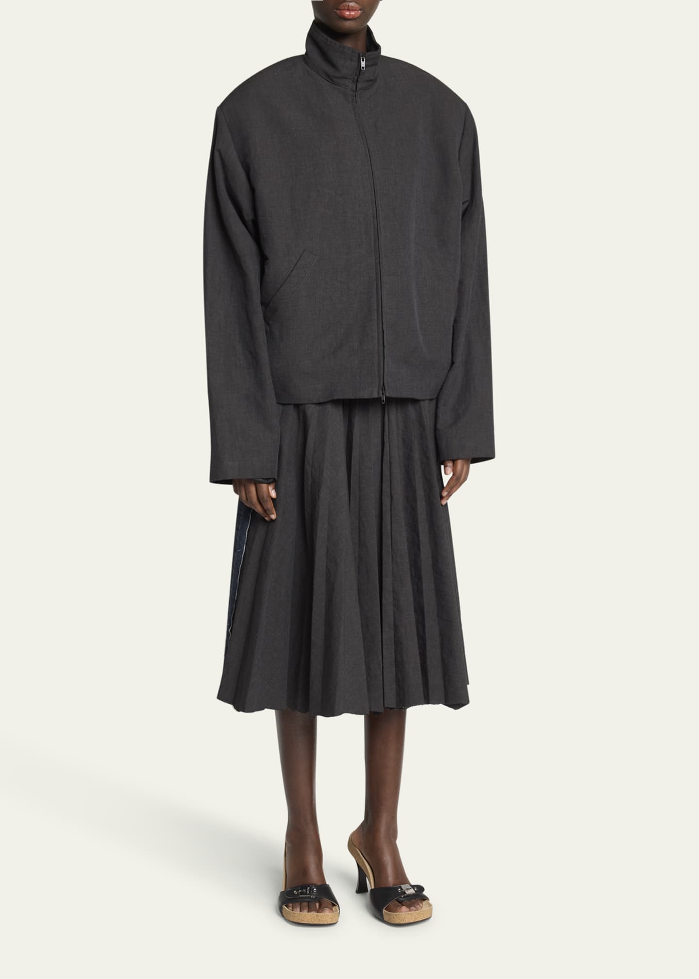 Balenciaga Hybrid Pleated Denim Midi Skirt - Bergdorf Goodman