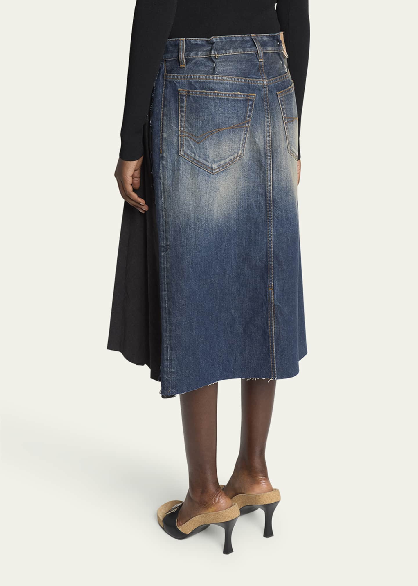 Balenciaga Hybrid Pleated Denim Midi Skirt - Bergdorf Goodman