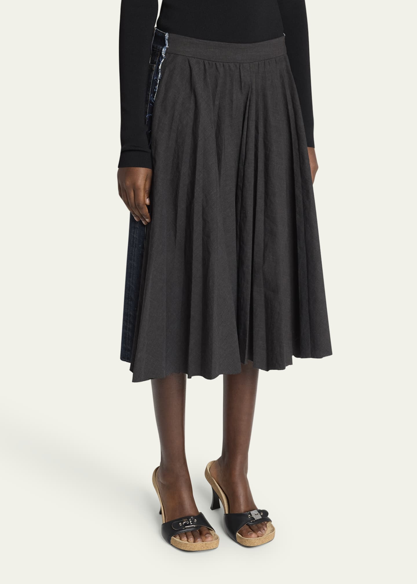 Balenciaga Hybrid Pleated Denim Midi Skirt - Bergdorf Goodman