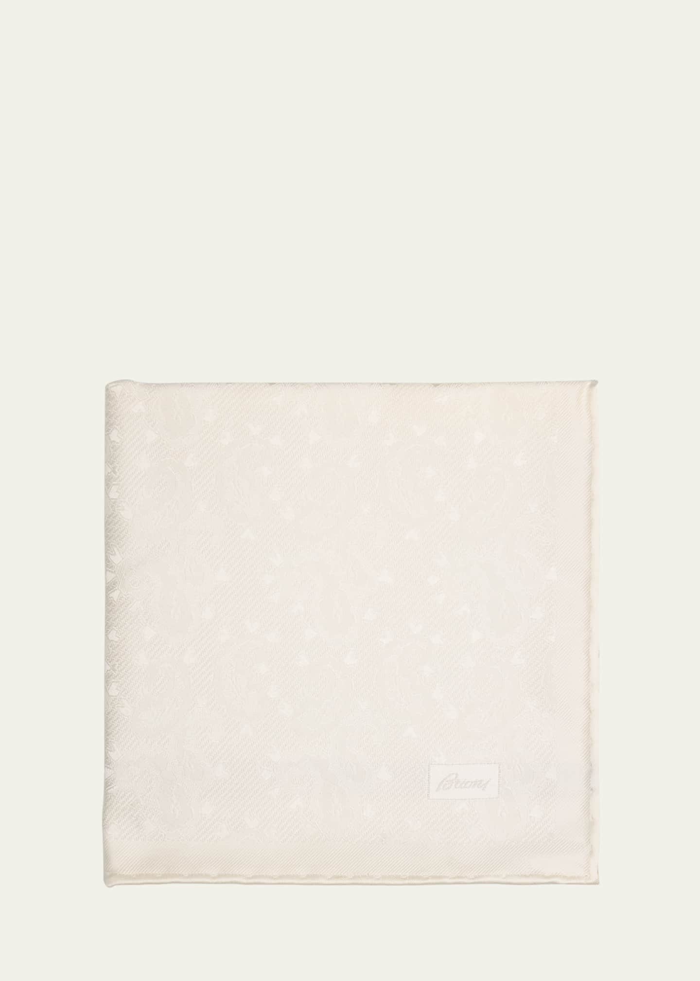 Brioni Men's Solid Paisley Jacquard Silk Pocket Square
