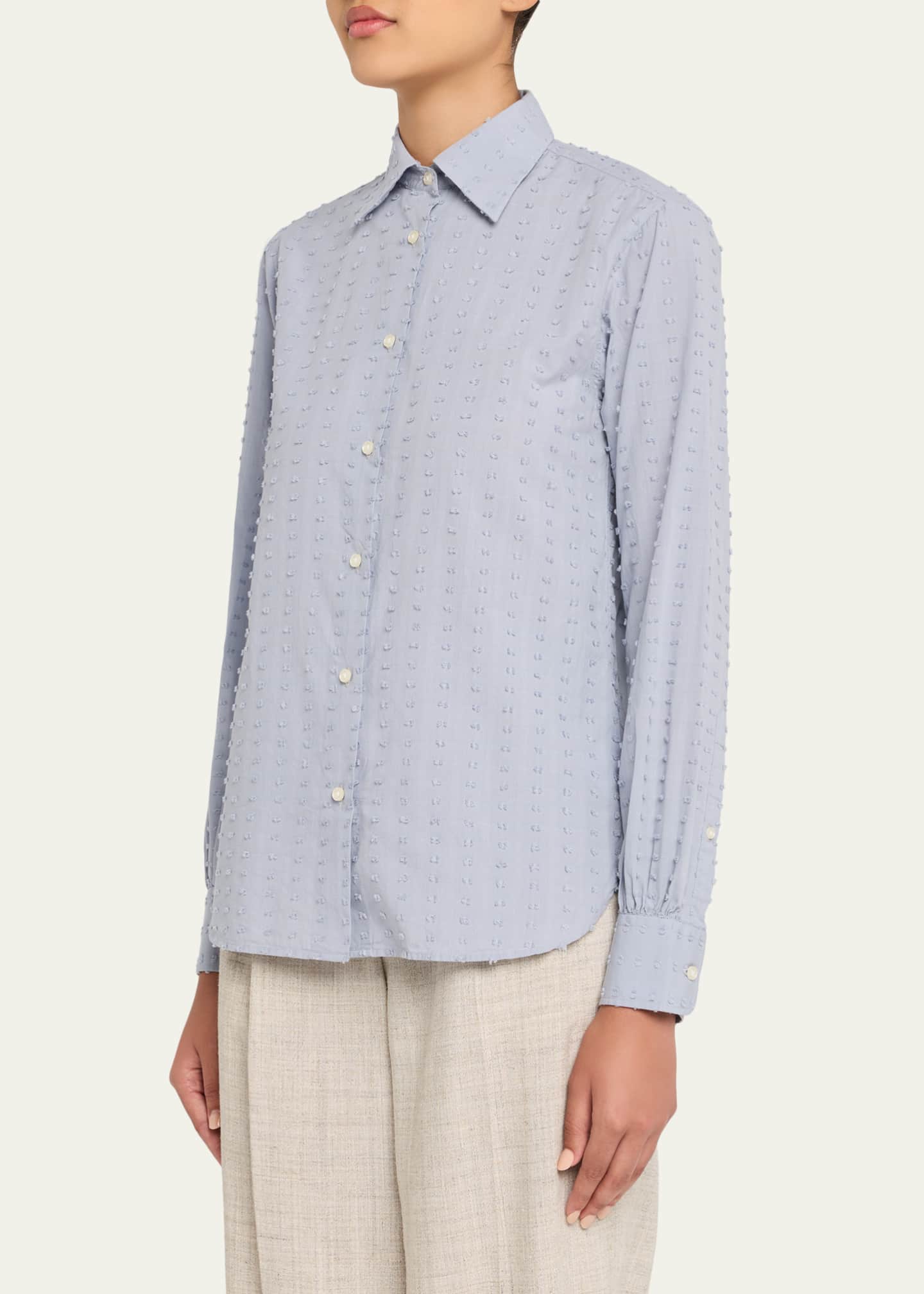 Officine Generale Giacomo Twill Long Sleeve Button Front Shirt Beige Size S main image 1