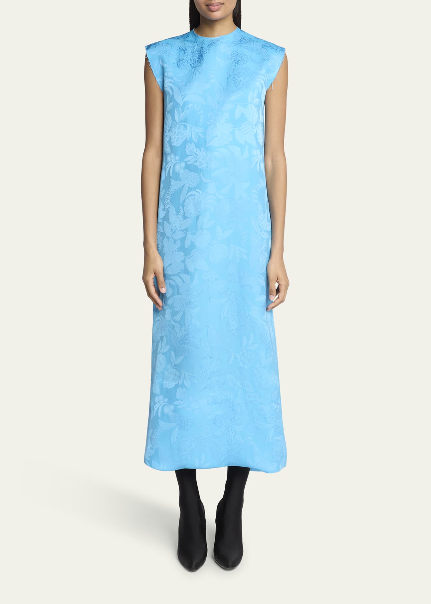 Balenciaga Floral Satin Jacquard Sleeveless Ankle Dress Image 2 of 5