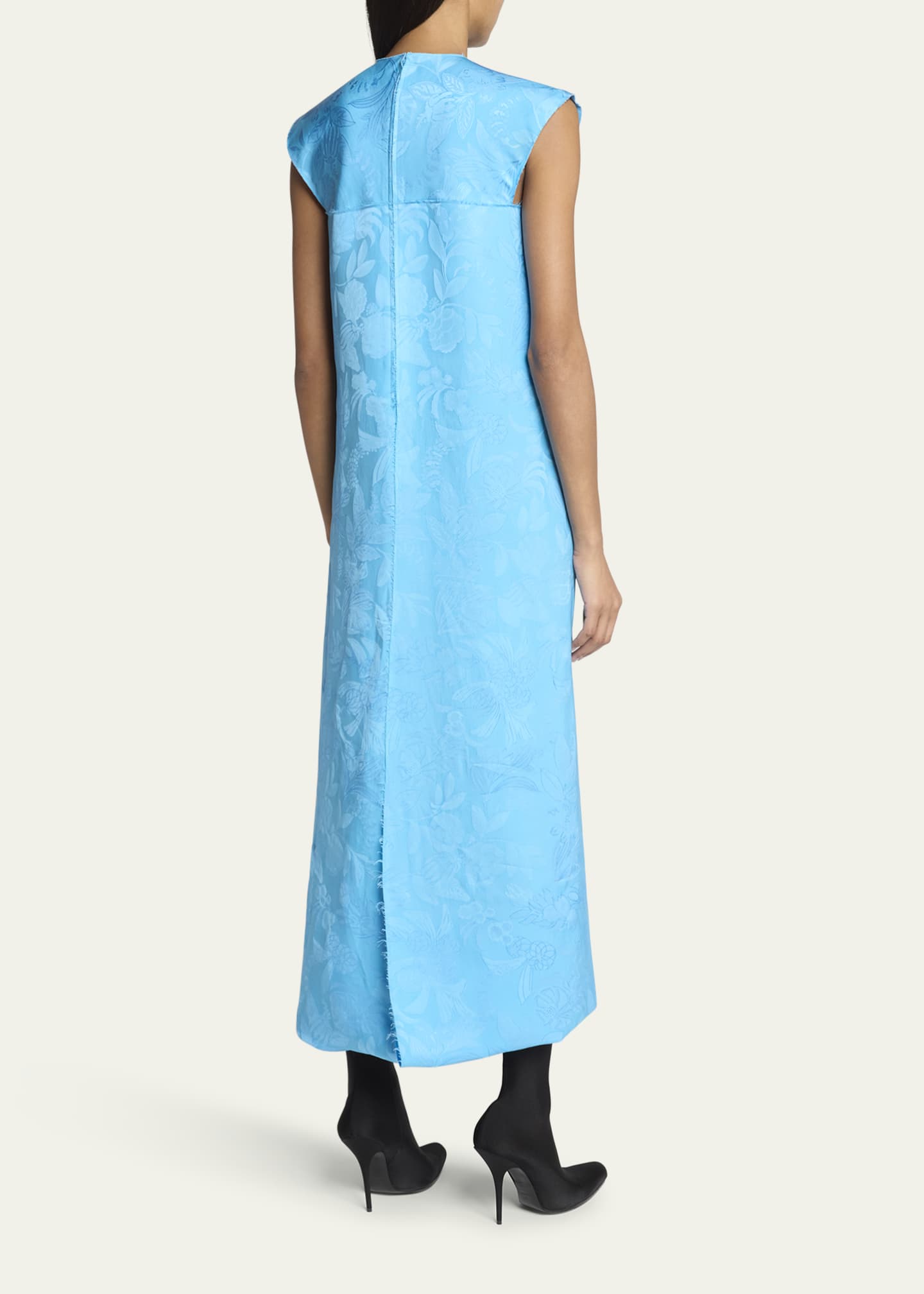 Balenciaga Floral Satin Jacquard Sleeveless Ankle Dress Image 3 of 5