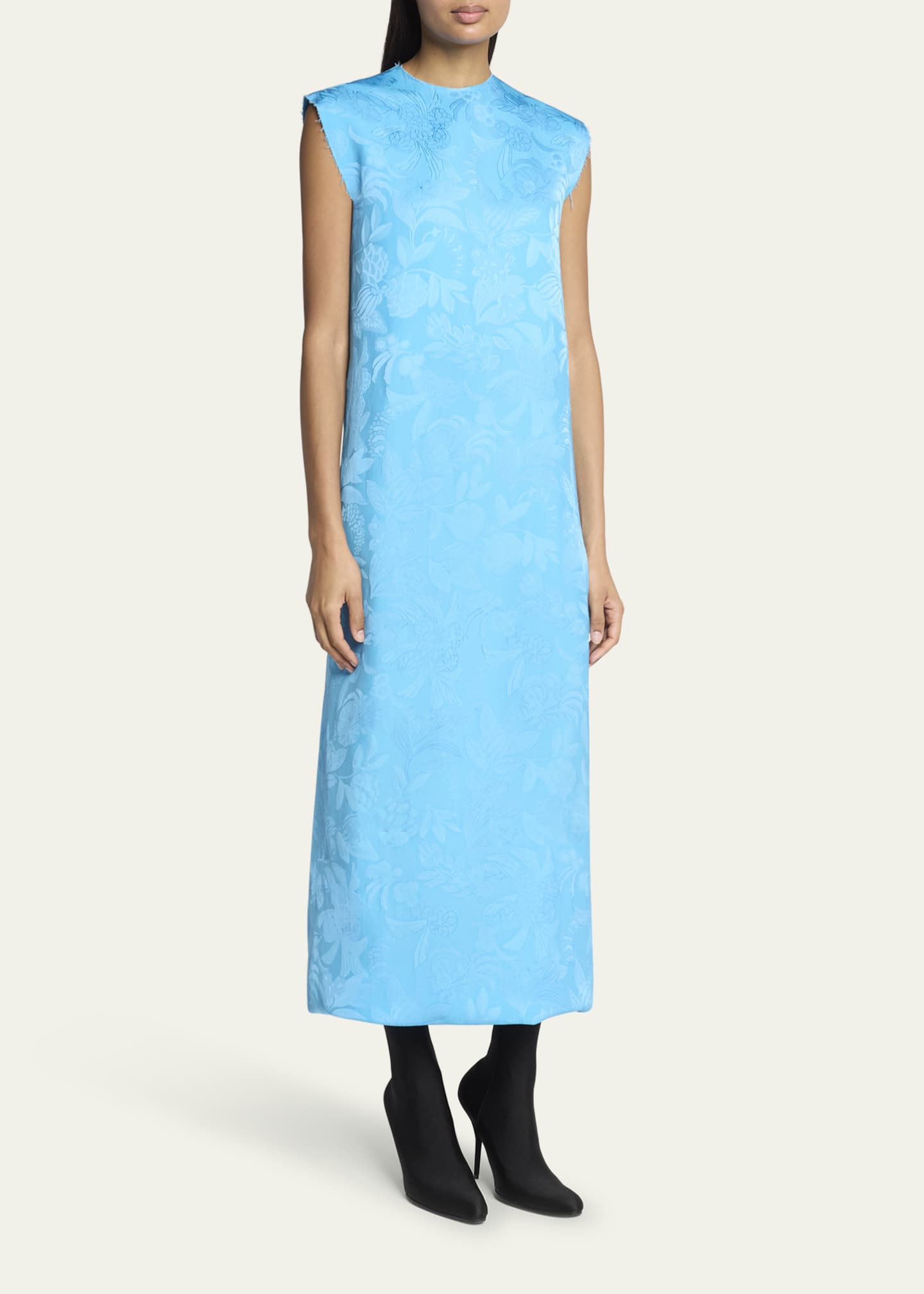 Balenciaga Floral Satin Jacquard Sleeveless Ankle Dress Image 4 of 5