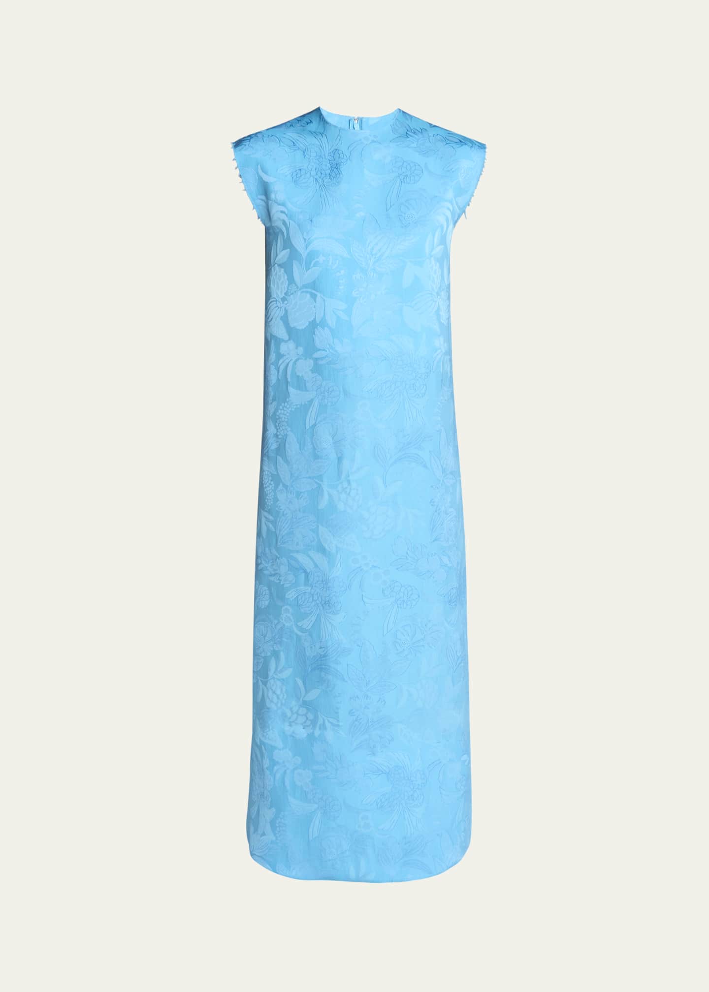 Balenciaga Floral Satin Jacquard Sleeveless Ankle Dress Image 1 of 5