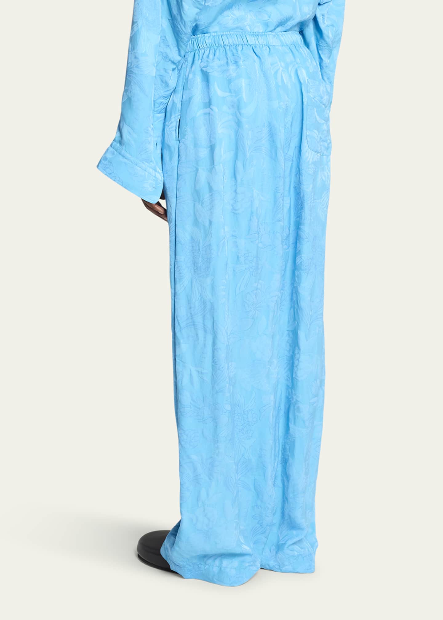 Balenciaga Floral Satin Jacquard Wide-Leg Pajama Pants Image 3 of 5