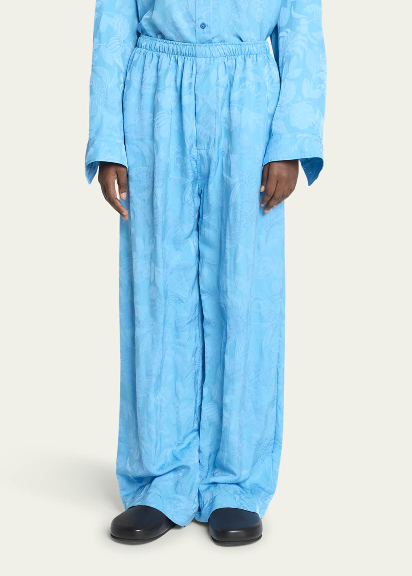 Balenciaga Floral Satin Jacquard Wide-Leg Pajama Pants