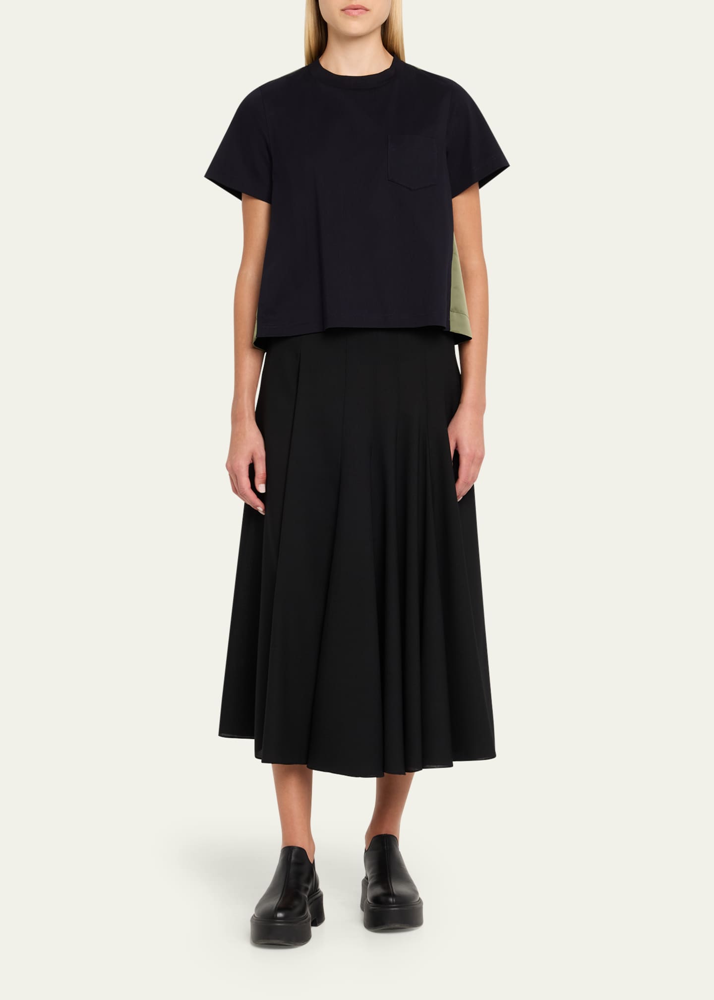 SACAI Short-Sleeve Nylon Cotton T-Shirt - Bergdorf Goodman