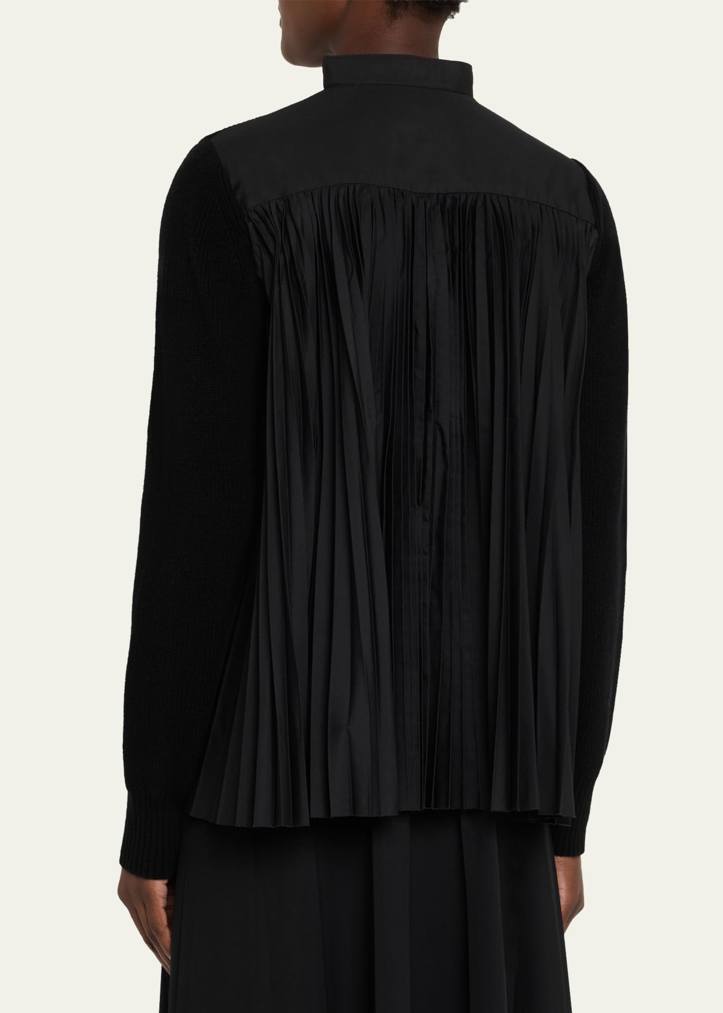 sacai Pleated-Back Rib-Knit Cardigan - Bergdorf Goodman