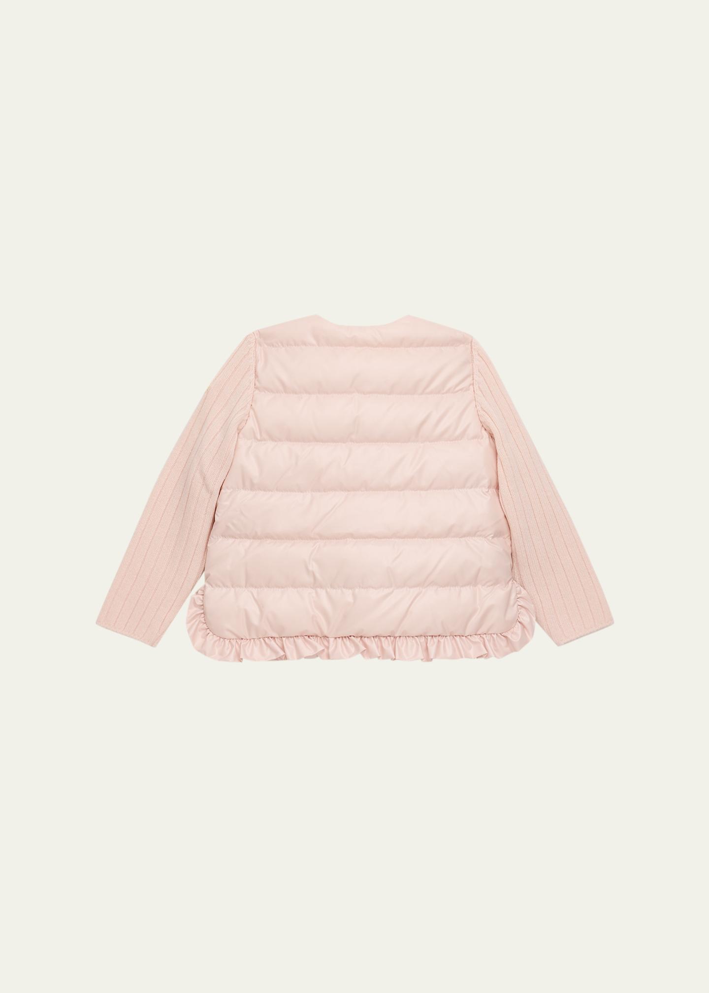 Moncler Girl's Rib-Sleeve Quilted Down Cardigan, Size 12M-3