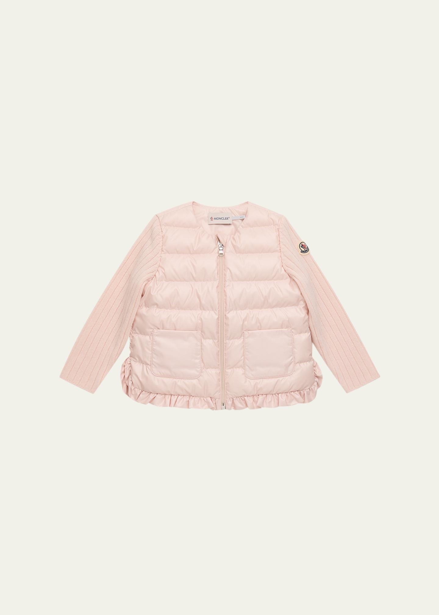 MONCLER MAGLIONE TRICOT ALLA COREANAピンクS Moncler Girl's Rib-Sleeve Quilted Down Cardigan, Size 12M-3