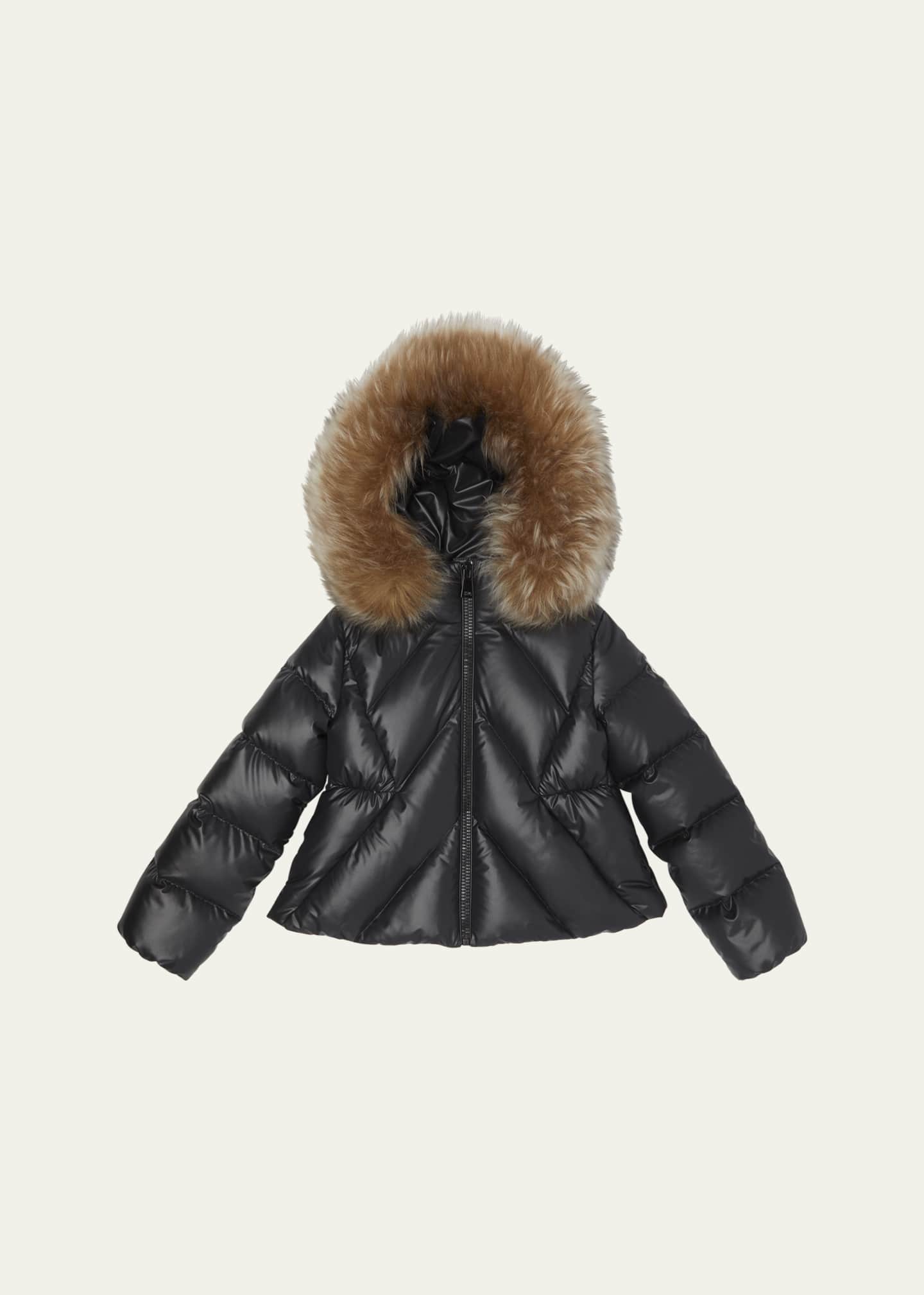 Moncler Girl's Domas Shearling Hooded Down Jacket, Size 8-10