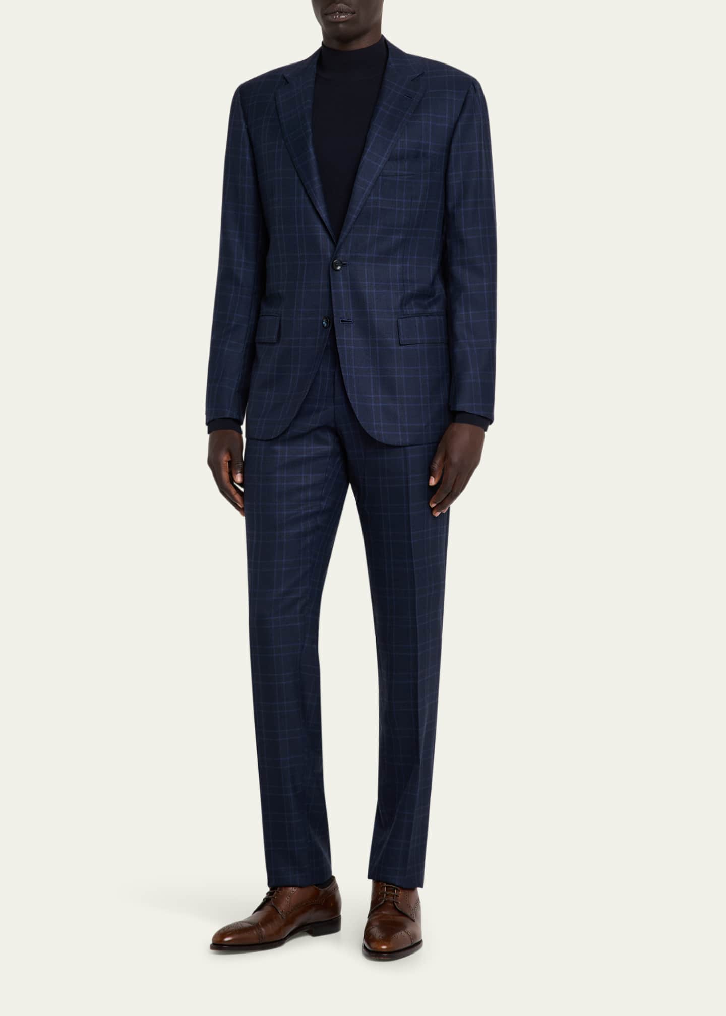Kiton Men's Tonal Plaid Cashmere Two-Piece Suit Image 2 of 8