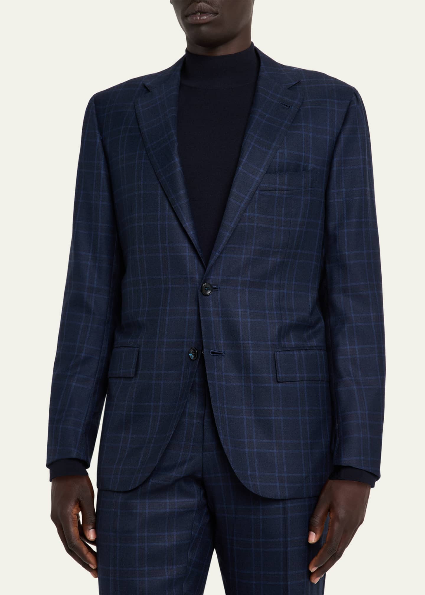 Kiton Men's Tonal Plaid Cashmere Two-Piece Suit Image 4 of 8