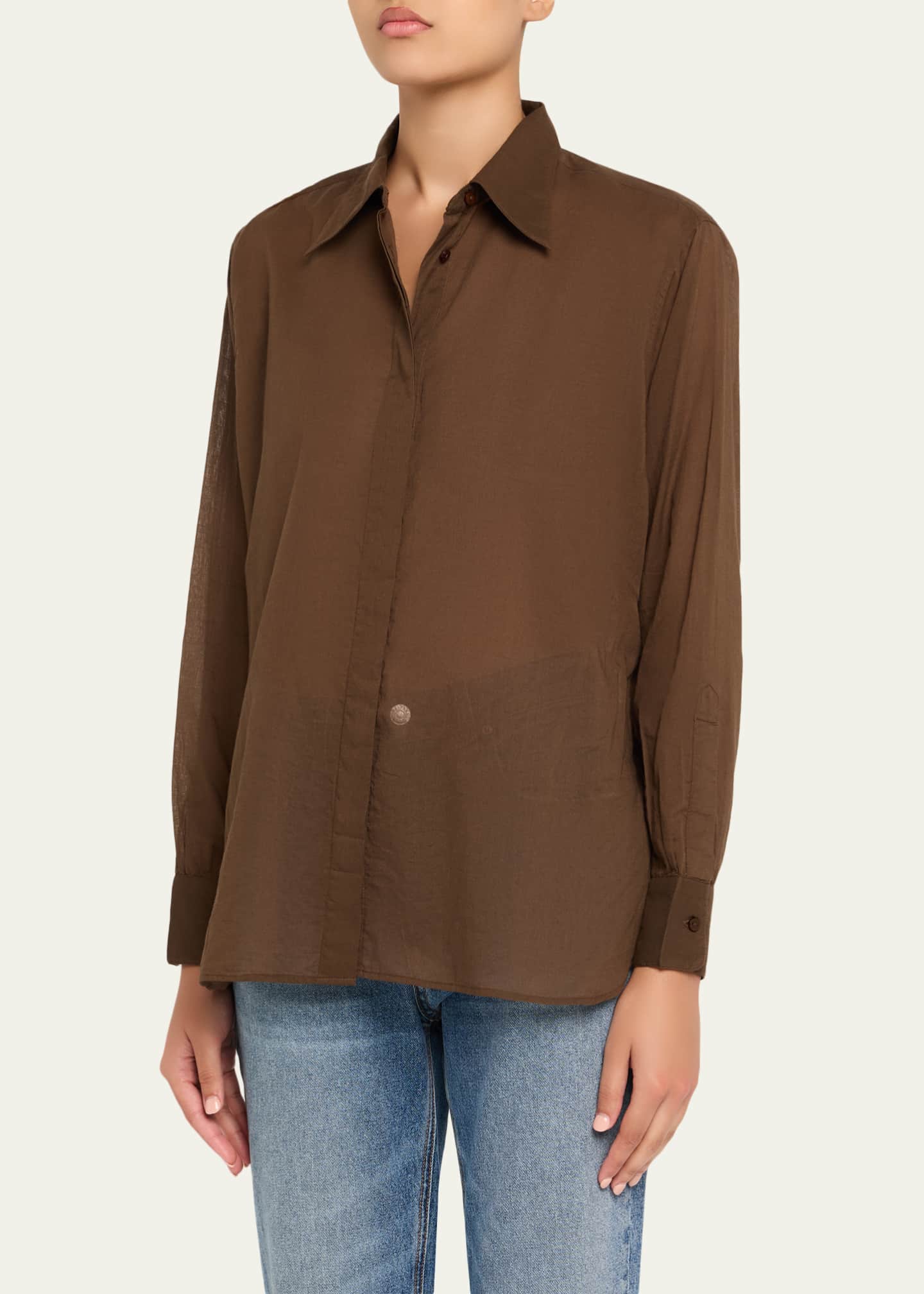 Officine Generale Augustine Long-Sleeve Cotton Voile Shirt Image 4 of 5