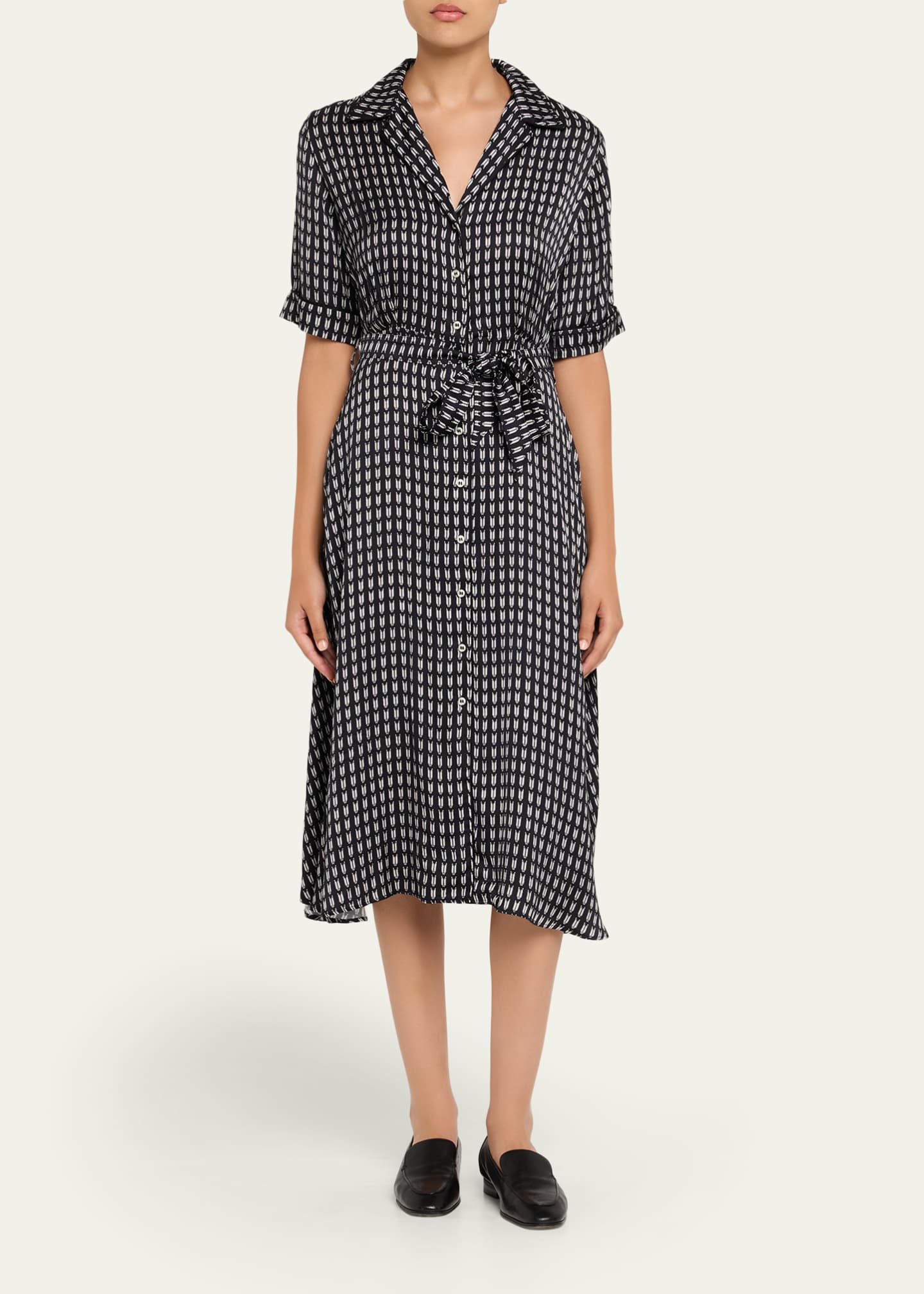 Officine Generale Benedicte Short-Sleeve Tulip-Print Shirtdress Image 2 of 5