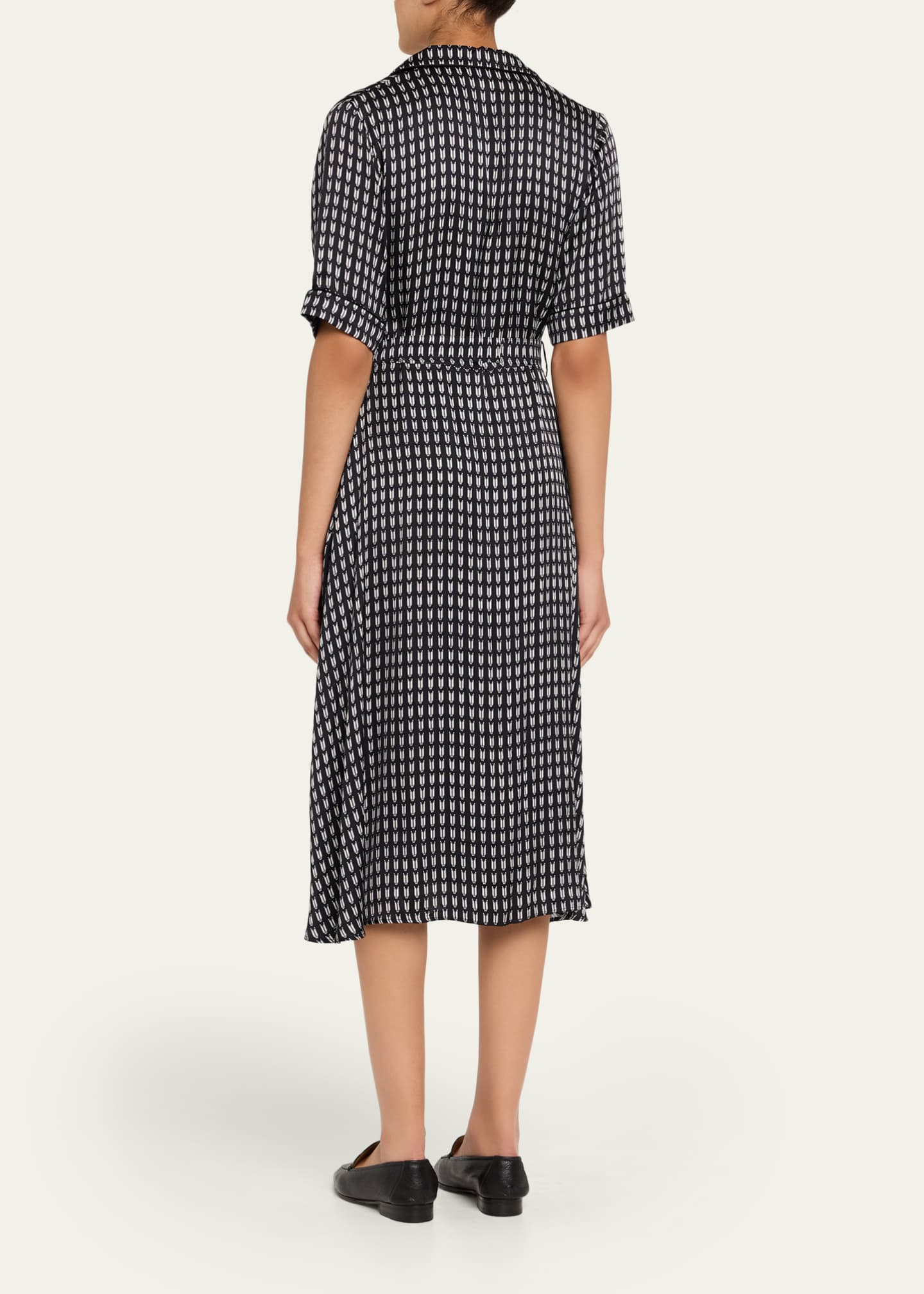 Officine Generale Benedicte Short-Sleeve Tulip-Print Shirtdress Image 3 of 5