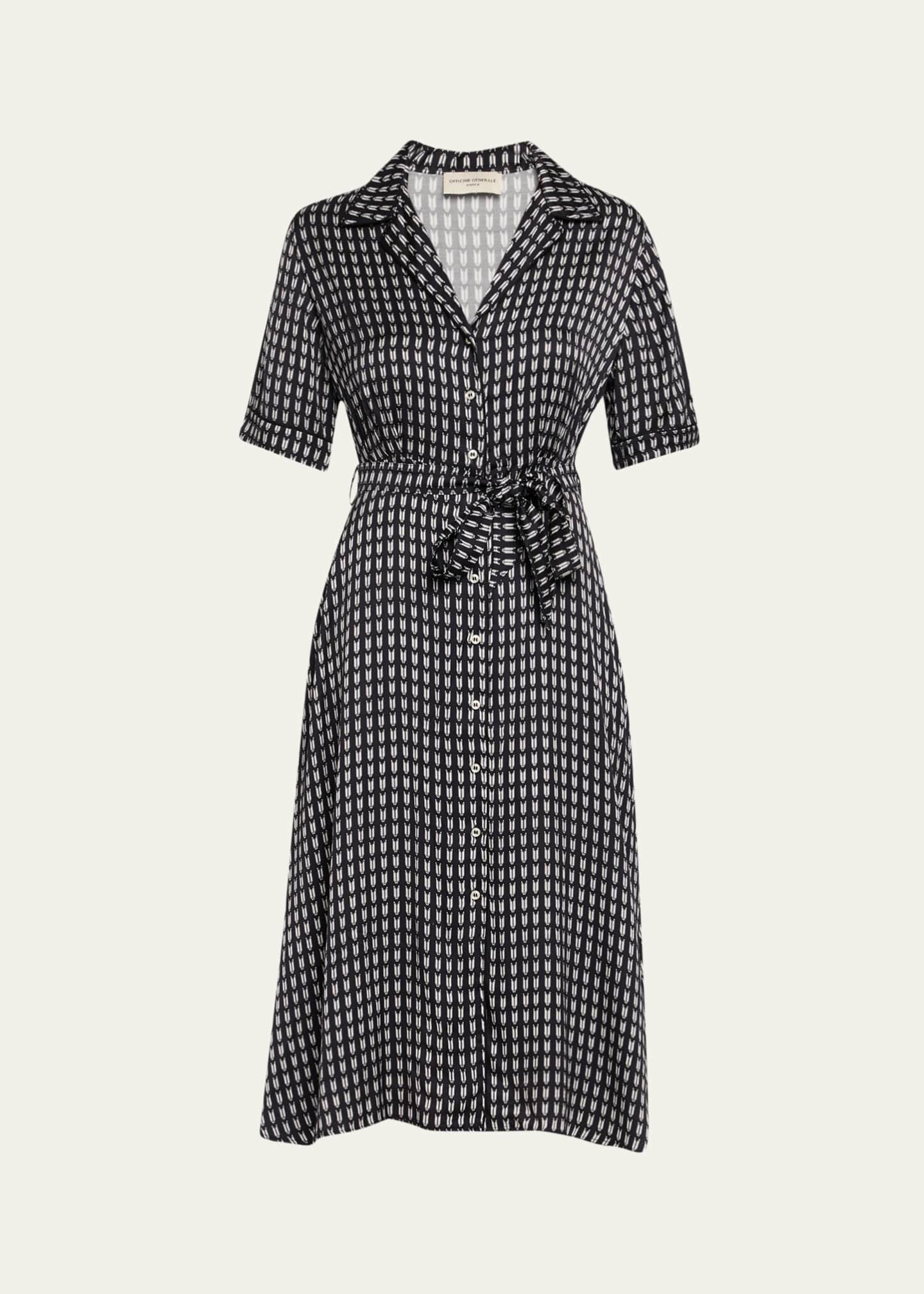 Officine Generale Benedicte Short-Sleeve Tulip-Print Shirtdress Image 1 of 5